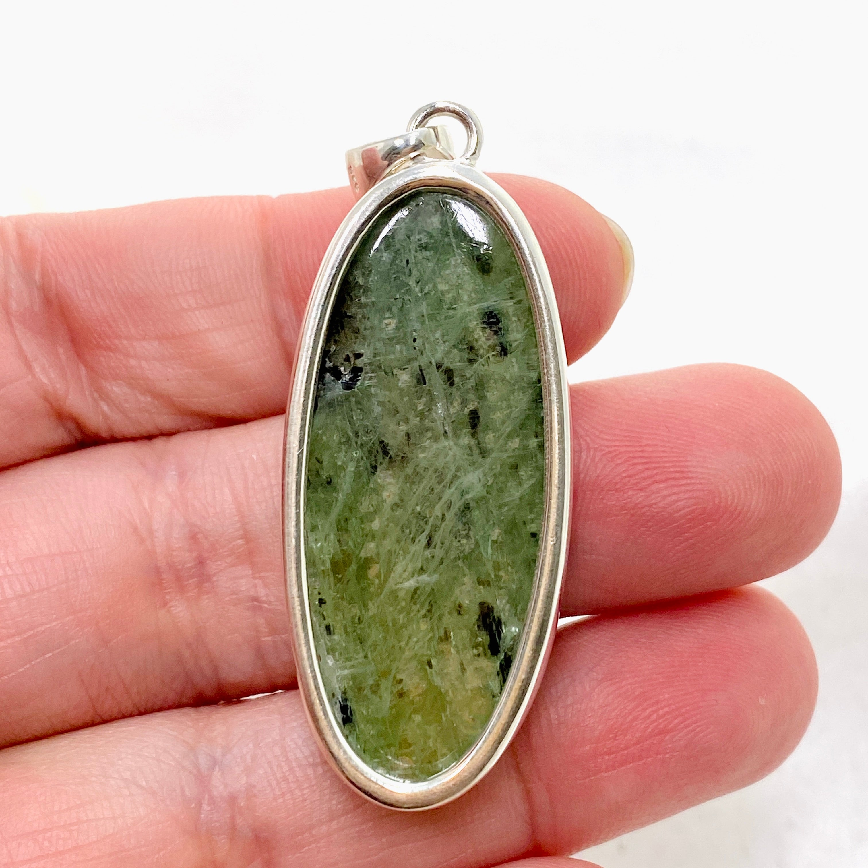 Natural Green Kyanite Oval Cabochon Pendant Necklace - Healing Crystal Jewelry KPGJ4631 for Meditation, Energy Balancing & Spiritual Gifts
