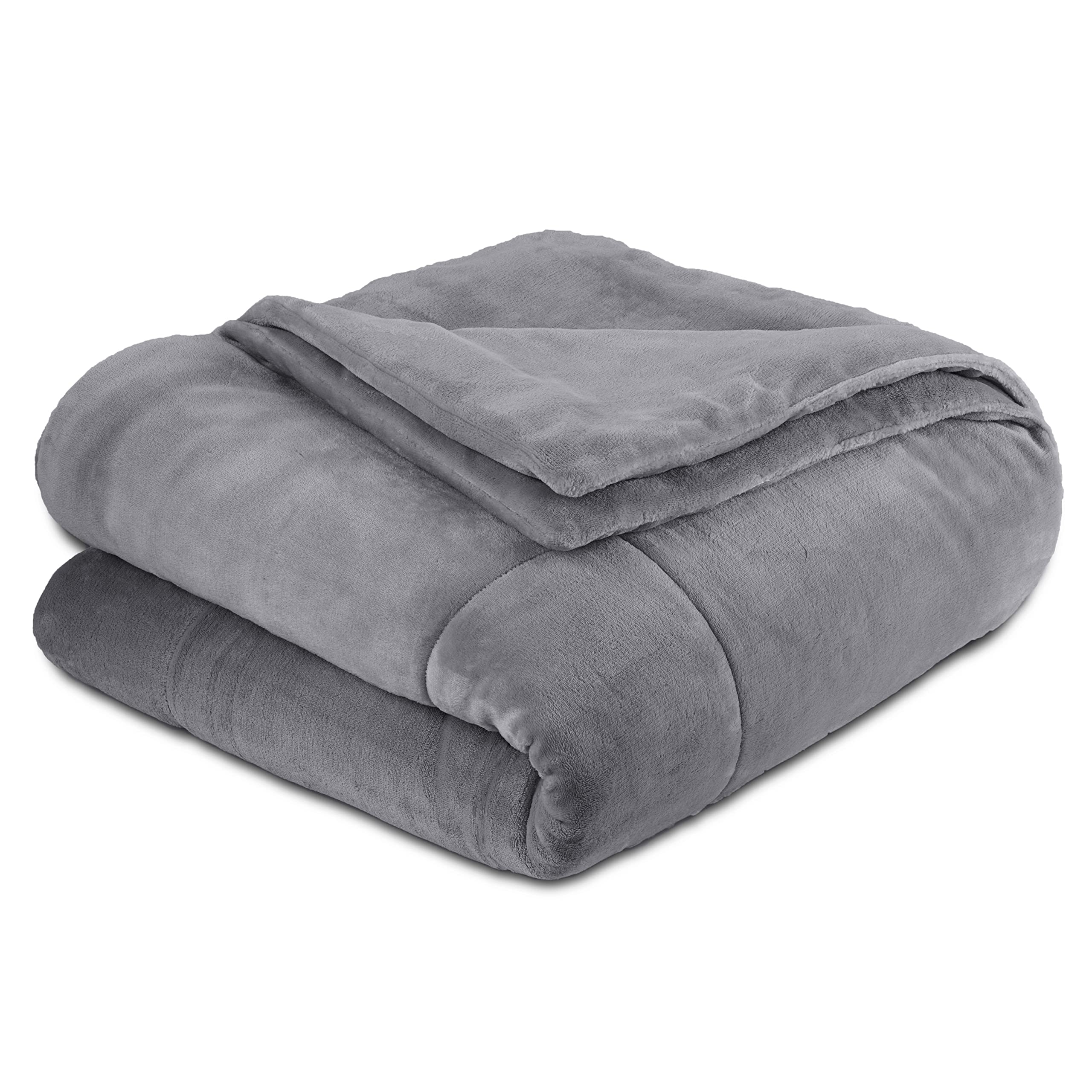Vellux Queen Plush Lux Warm Blankets - Ultra Soft All Season Lightweight Quilted Blanket for Full/Queen Size Bed - Luxury Hotel Style Box Stitched Comforter (Grey) - Perfect for Bedroom, Living Room & Guest Room Coziness