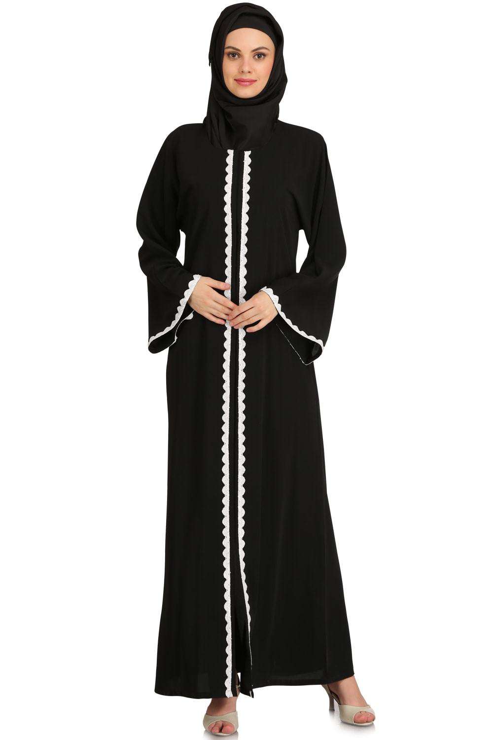 Fatihah Black Nida Front Open Dubai Abaya - Elegant Islamic Dress for Women | Perfect for Prayer, Mosque & Special Occasions