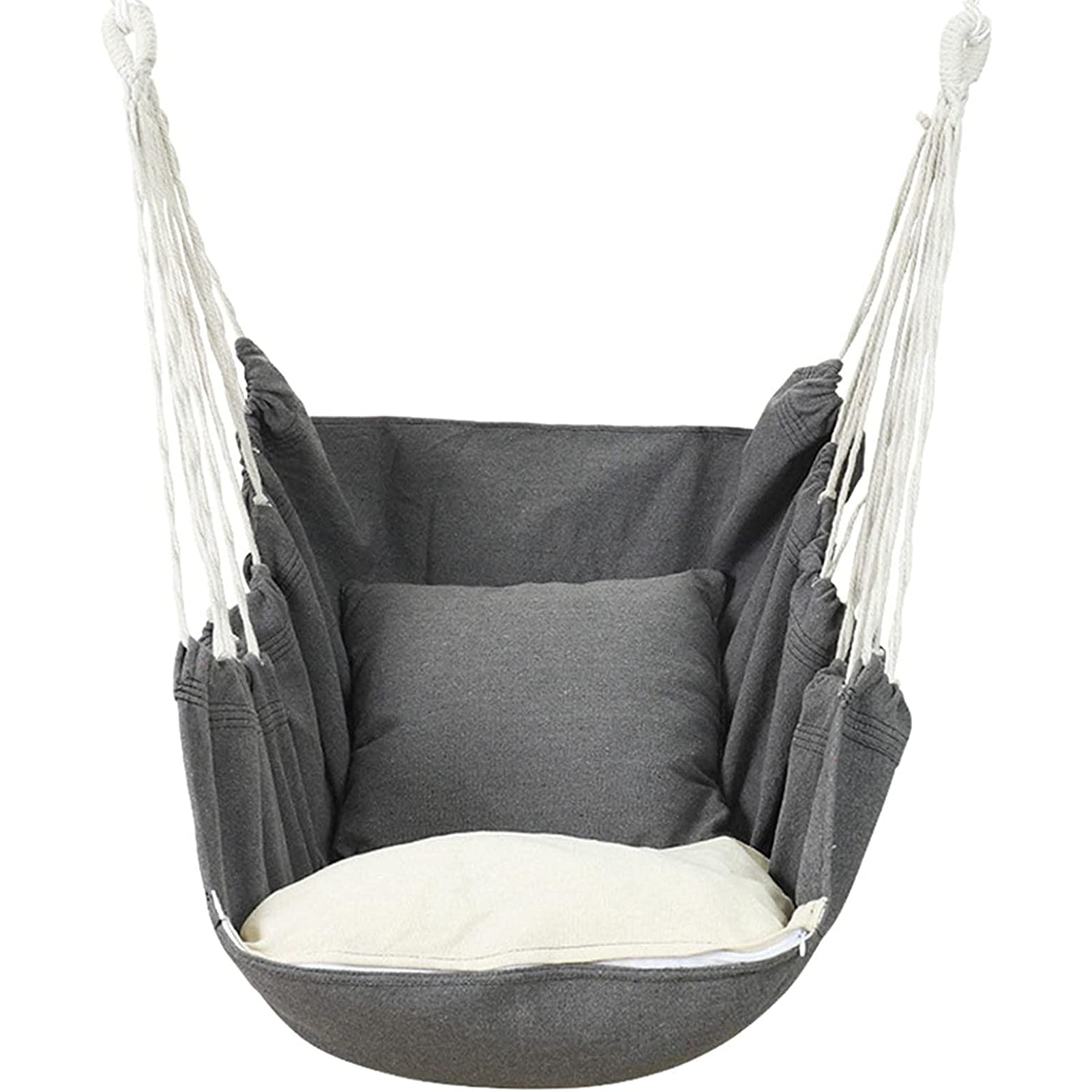Comfy Cotton Canvas Hammock Swing Chair with Pillows - Indoor & Outdoor Hanging Chair for Patio, Garden, Balcony & Bedroom Relaxation