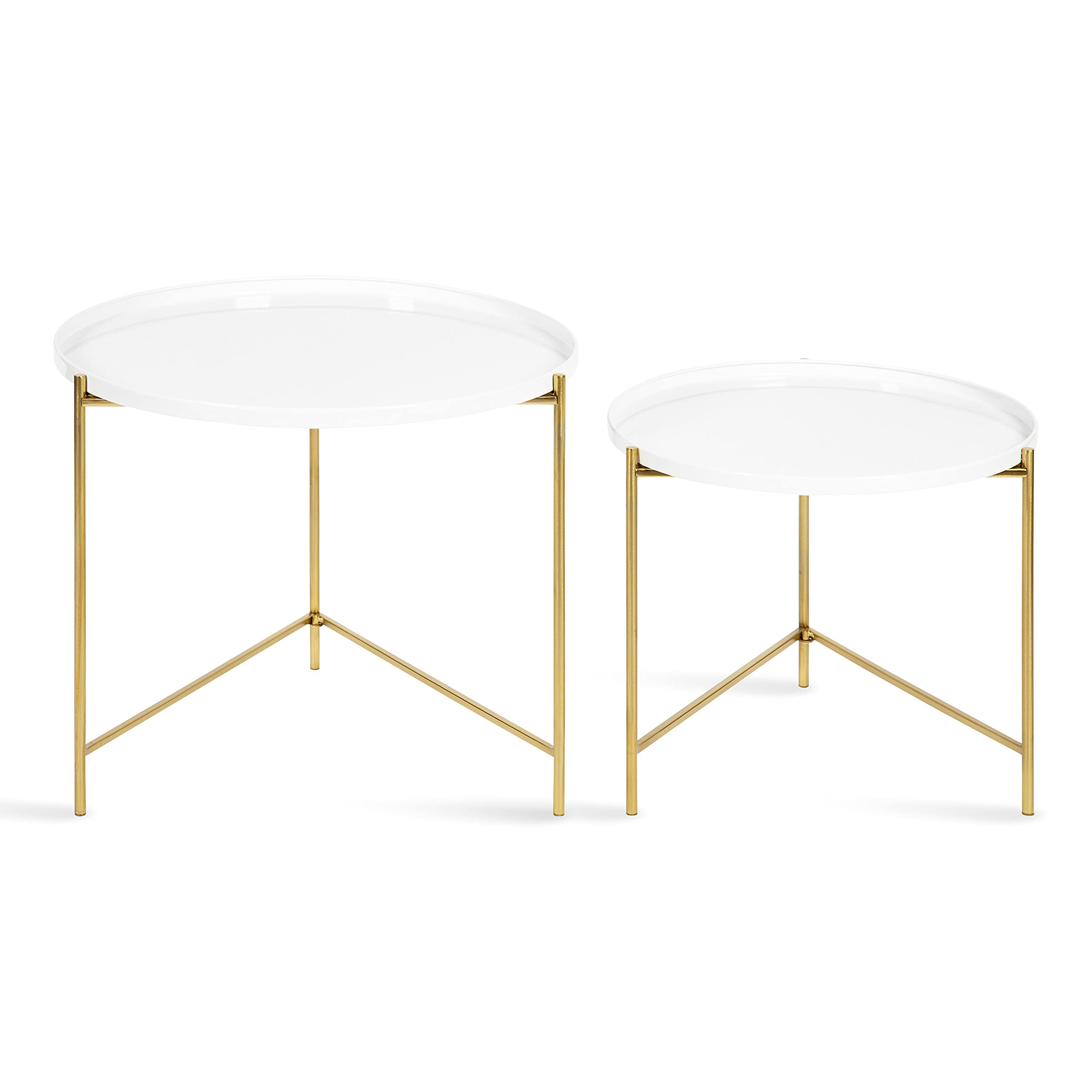 Kate and Laurel Ulani Modern Nesting Coffee Table Set of 2 - White & Gold Glam Storage Display Tables for Living Room, Lounge & Home Decor