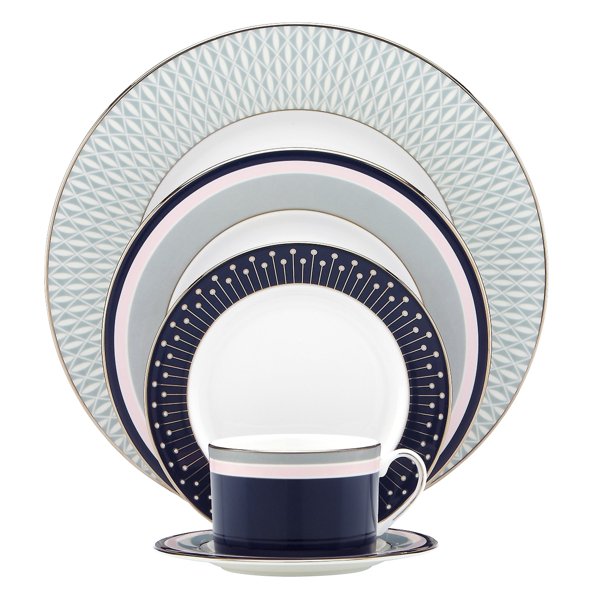 Premium Mercer Drive 5-Piece Dinnerware Set - Elegant Tableware for Formal Dining, Dinner Parties & Special Occasions
