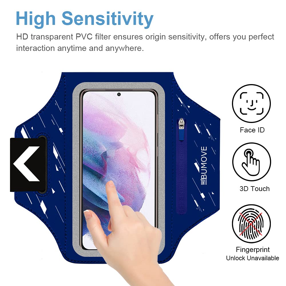 Running Armband for Samsung Galaxy S25/S24/S23/S22 - Phone Holder with Zipper Slot & Headset Bag - Secure Workout Armband for Jogging, Gym & Outdoor Sports (Blue)