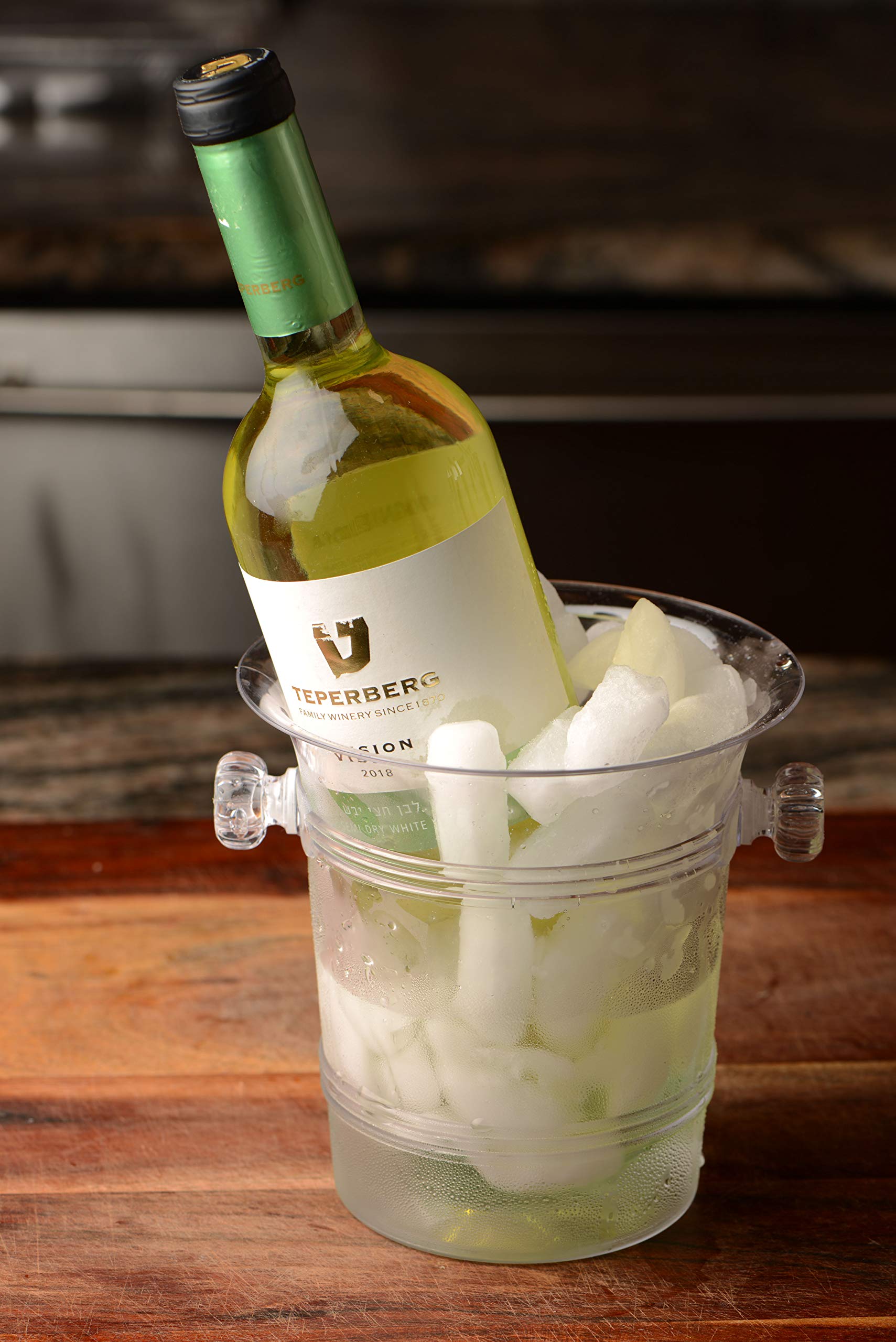 EcoQuality Clear Plastic Ice Bucket for Wine & Champagne - 6 Inch Drink Chiller Tub for Parties, Weddings & Outdoor Events - Reusable Beverage Cooler with Handle