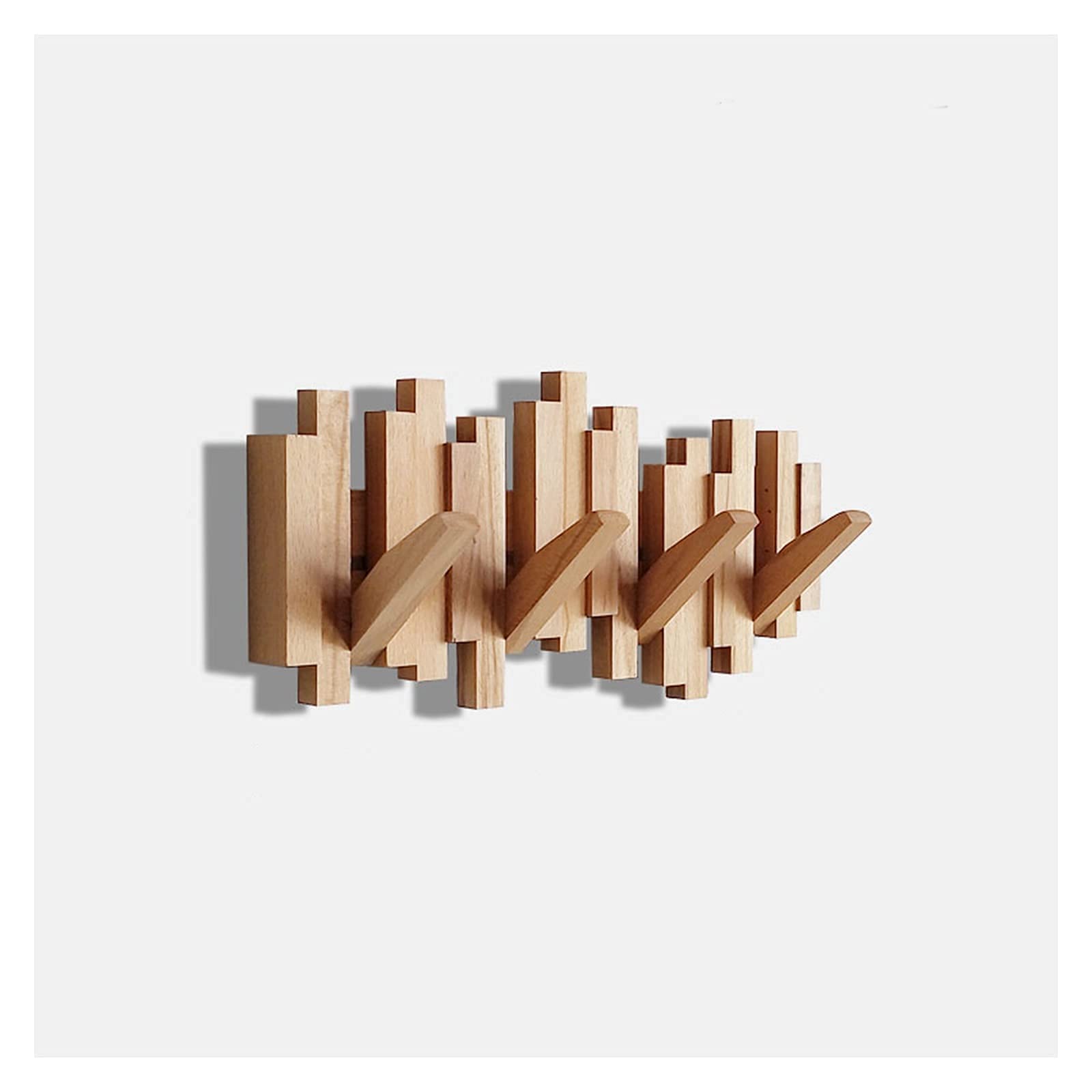 Wall Mounted Coat Rack - Solid Wood Folding Coat Hanger with 5 Flip-Down Hooks for Jackets, Bags & Hats | Handcrafted Natural Wood Artwork | Space-Saving Entryway, Bedroom & Office Organization Solution