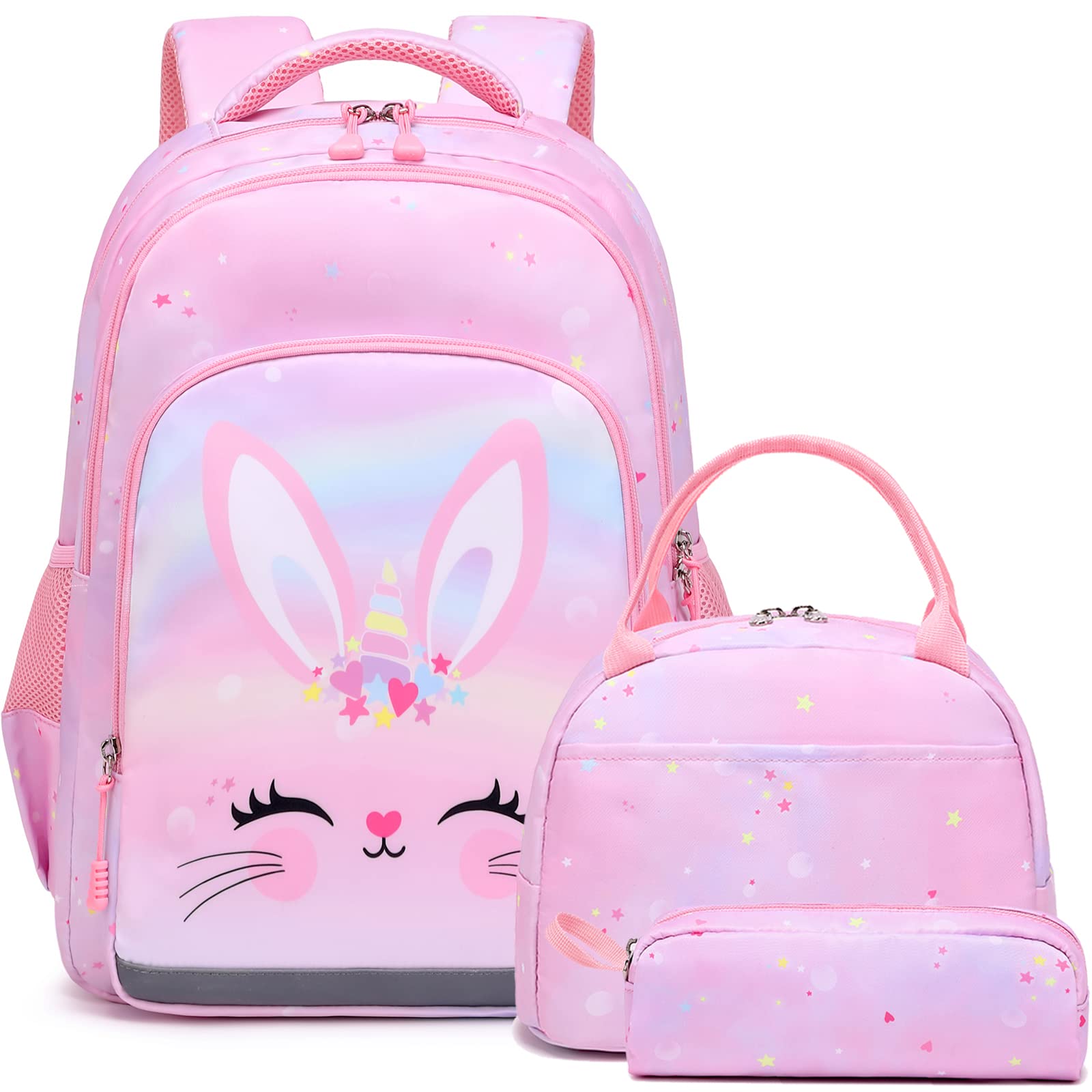 Unicorn Backpack for Girls - 3-in-1 School Bookbag Set with Pencil Case & Lunch Box | Cute Elementary Backpack for Kids | Perfect for School, Travel & Daily Use
