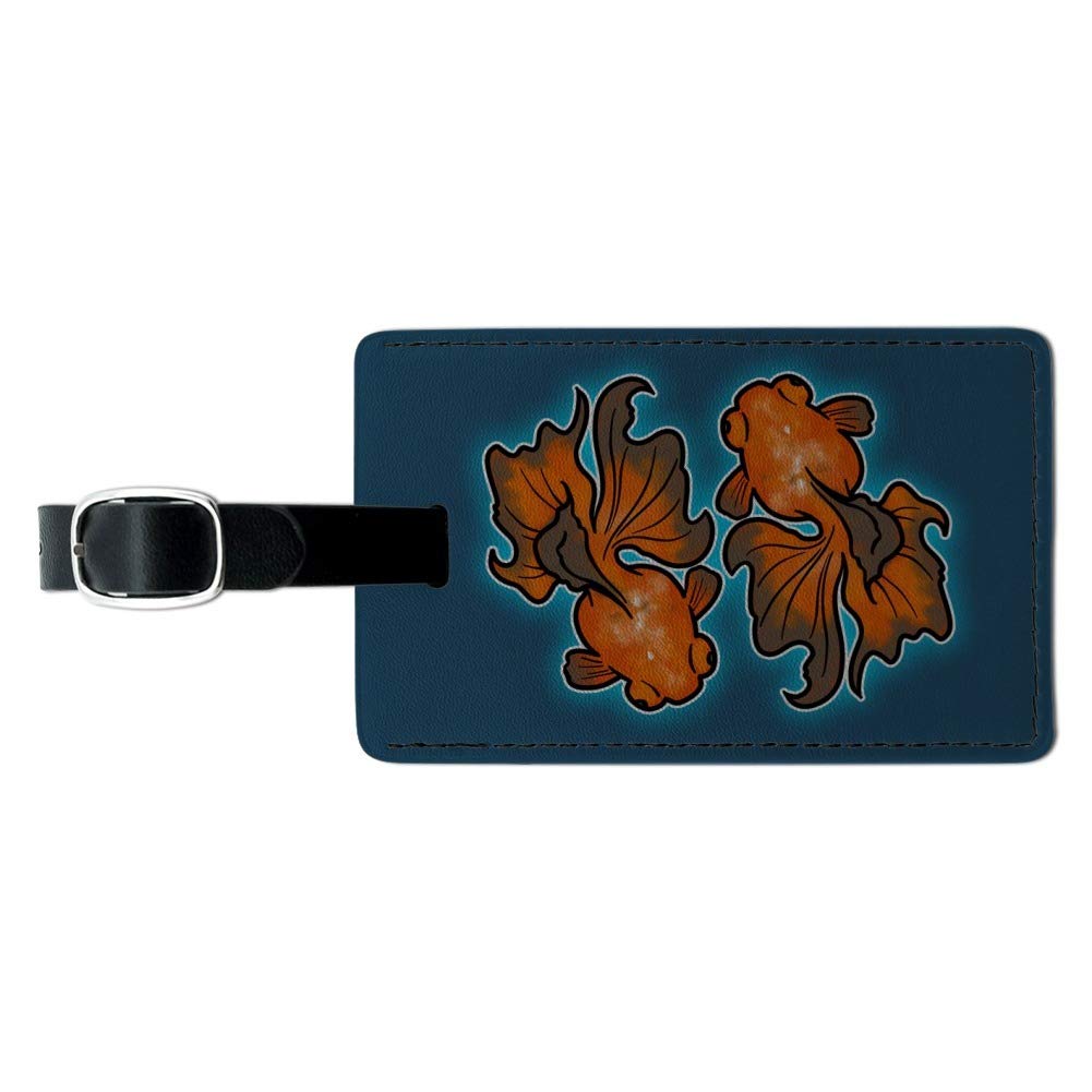 Japanese Goldfish Rectangle Leather Luggage Tag - Durable Suitcase ID Card Holder for Travel Bags - Perfect for Carry-Ons, Checked Luggage & Backpack Identification