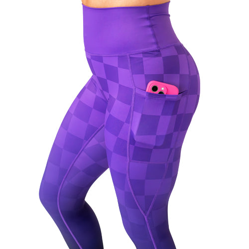 Stylish Purple Ombre Checkers Leggings for Women - Trendy High Waisted Yoga Pants for Workout, Lounge & Casual Wear