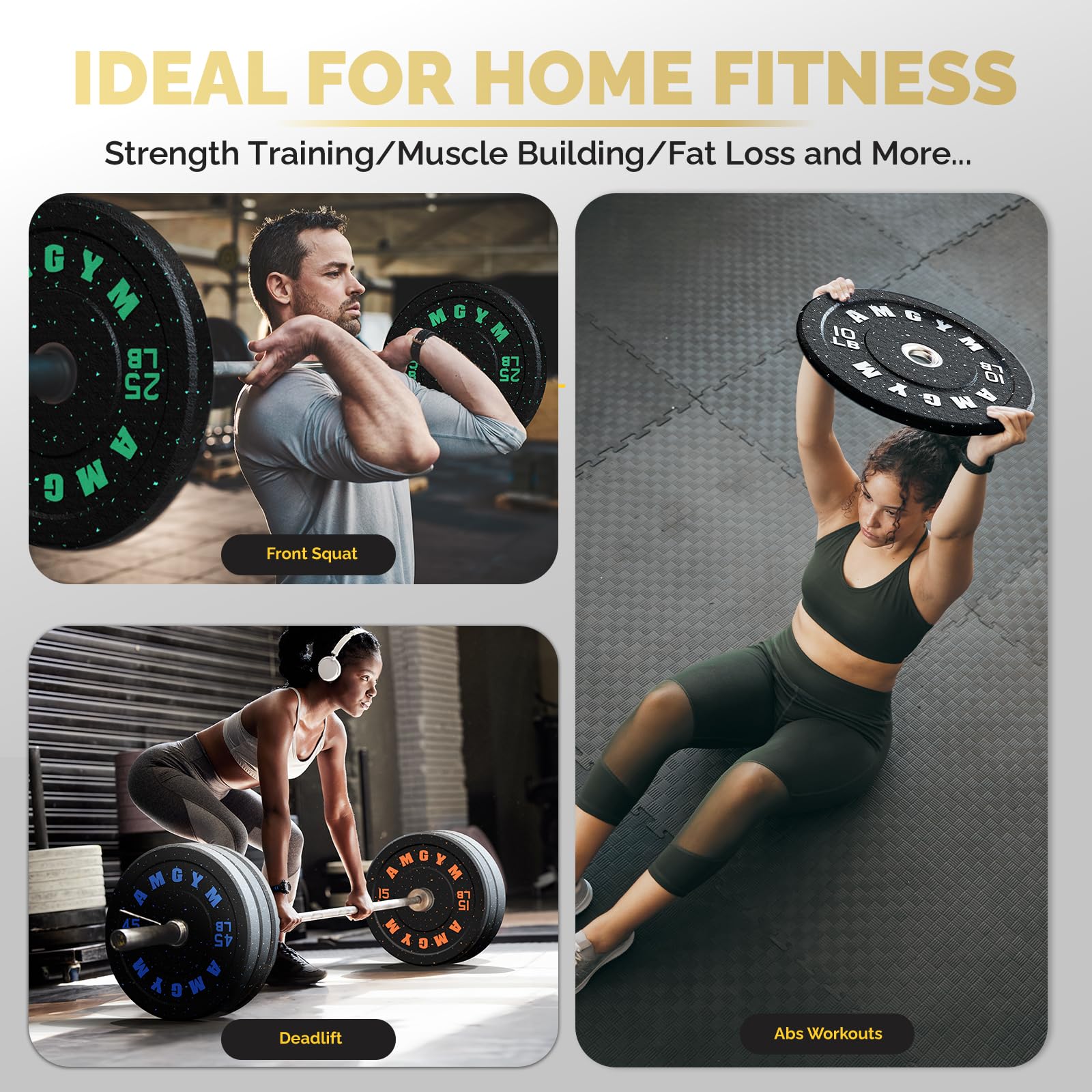 Premium 2 Inch Bumper Plates Set 10-500lbs - Olympic Weight Plates for Strength Training, CrossFit & Powerlifting - High Bounce Rubber Coated Gym Weights for Home Gym, Garage & Commercial Use - Protects Floors During Deadlifts & Weightlifting Workouts