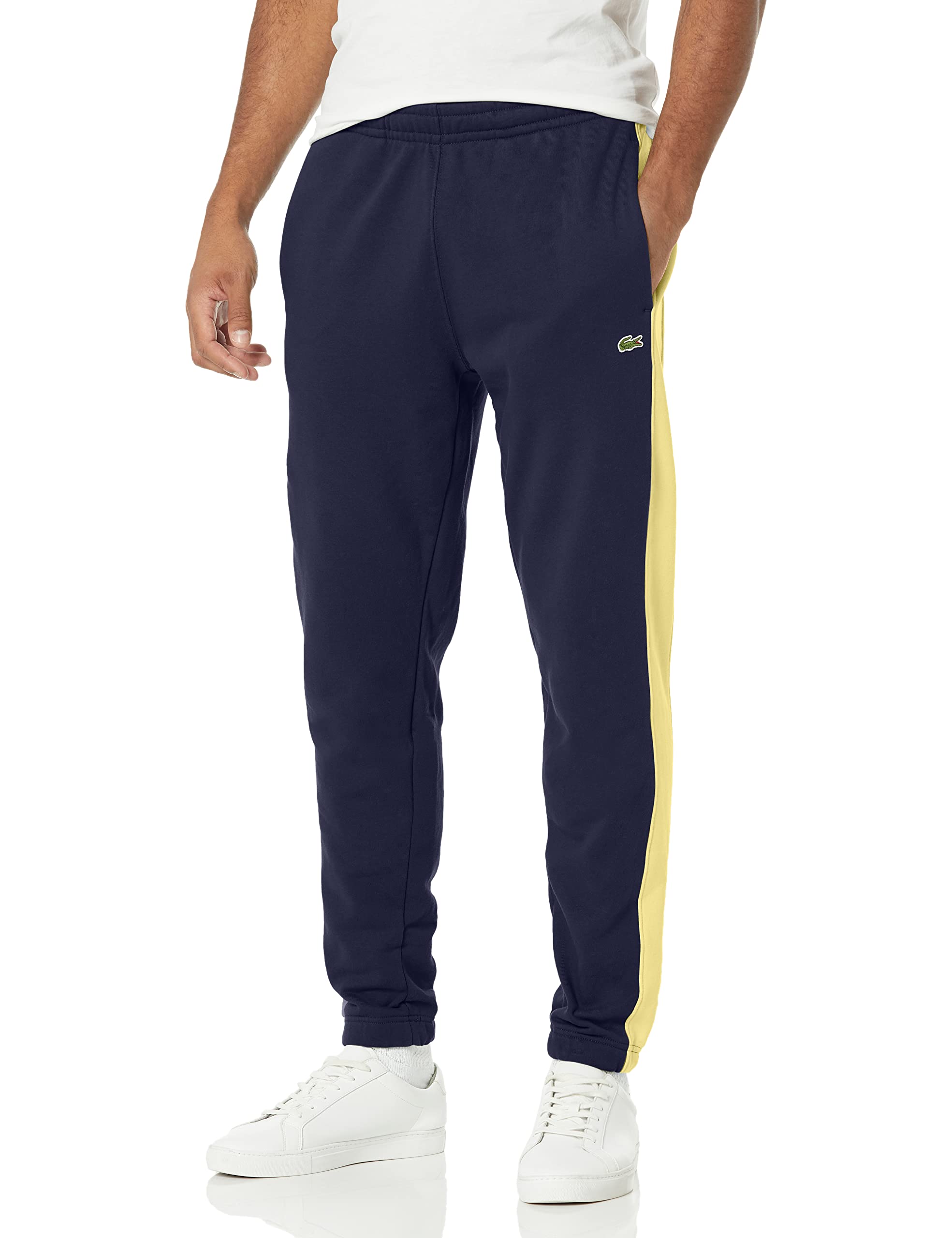 Lacoste Men's Side Stripe Brushed Fleece Tapered Joggers Pants - Comfortable Athletic Casual Sweatpants for Running, Gym & Lounge Wear