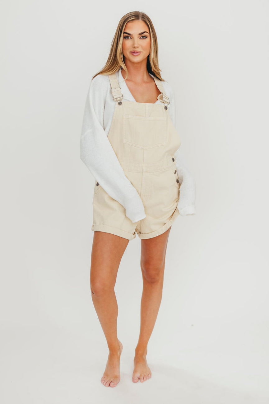 Loren Overalls for Women - Comfortable Sand Stone Denim Overalls - Casual Workwear & Everyday Outfit for Fall & Spring