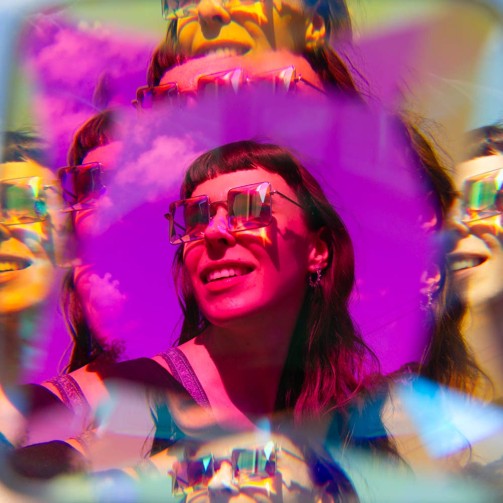 GloFX Square Kaleidoscope Glasses - Metal Frame Rainbow Light Diffraction Prism Glasses for EDM Festivals, Rave Parties, Concerts & Visual Entertainment