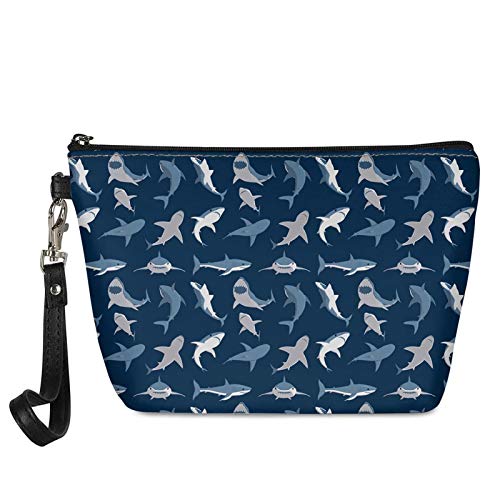 Belidome Cartoon Shark Makeup Bag - Waterproof PU Leather Cosmetic Organizer for Travel & Daily Use - Durable Storage Pouch for Makeup Brushes, Lipsticks & Beauty Accessories