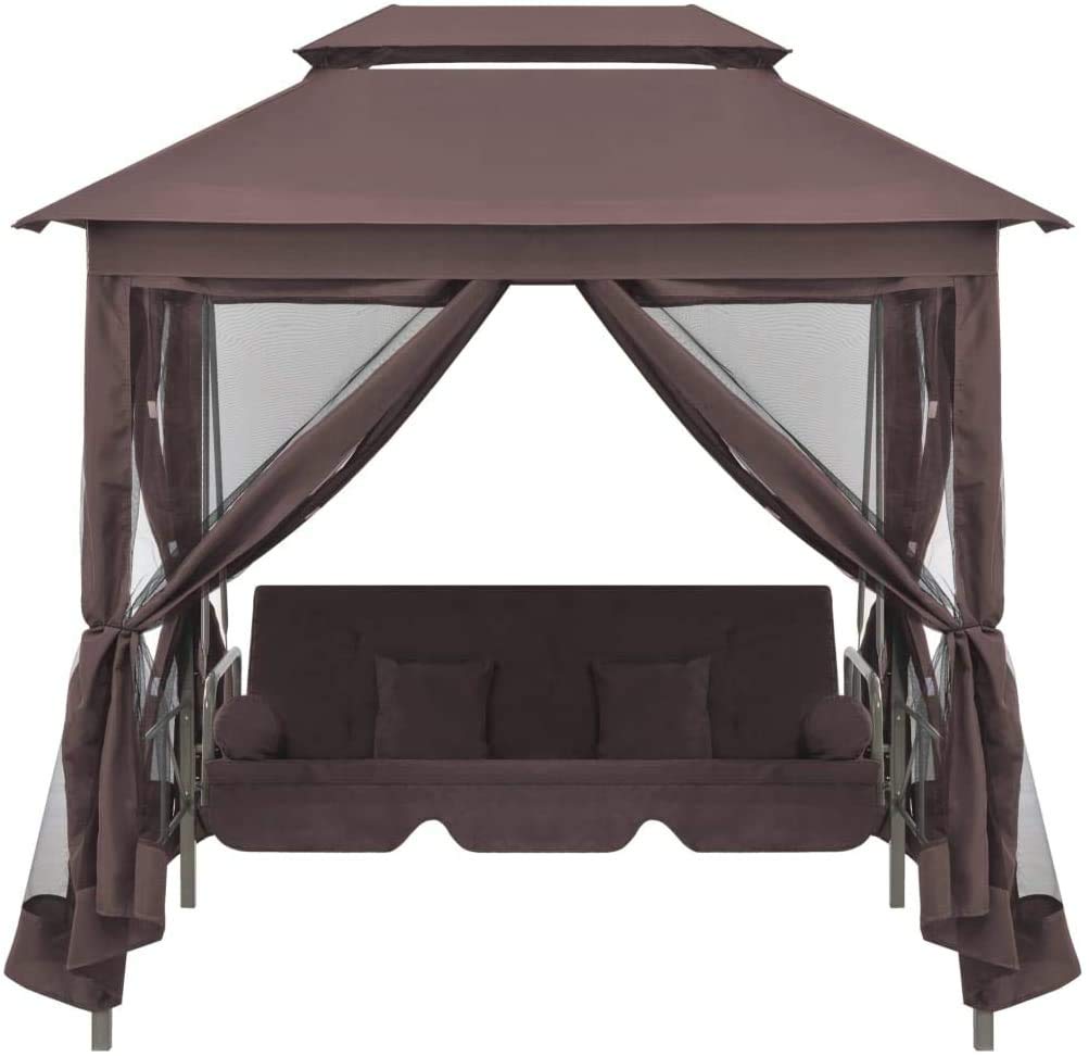 GOTOP 2-Person Outdoor Gazebo Swing Chair with Canopy - Patio Daybed with Mesh Walls, Corrosion-Resistant Frame & Hook Loop Fasteners - Perfect for Backyard, Garden, Poolside Relaxation and Coffee Time