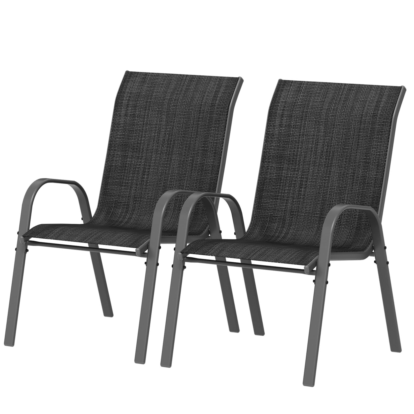 UDPATIO 2-Piece Patio Dining Chair Set - Stackable Outdoor Chairs for Backyard, Deck & Garden - Breathable High-Density Fabric - Indoor/Outdoor Use - Dark Grey - Perfect for Restaurants, Kitchens & Trattoria Dining