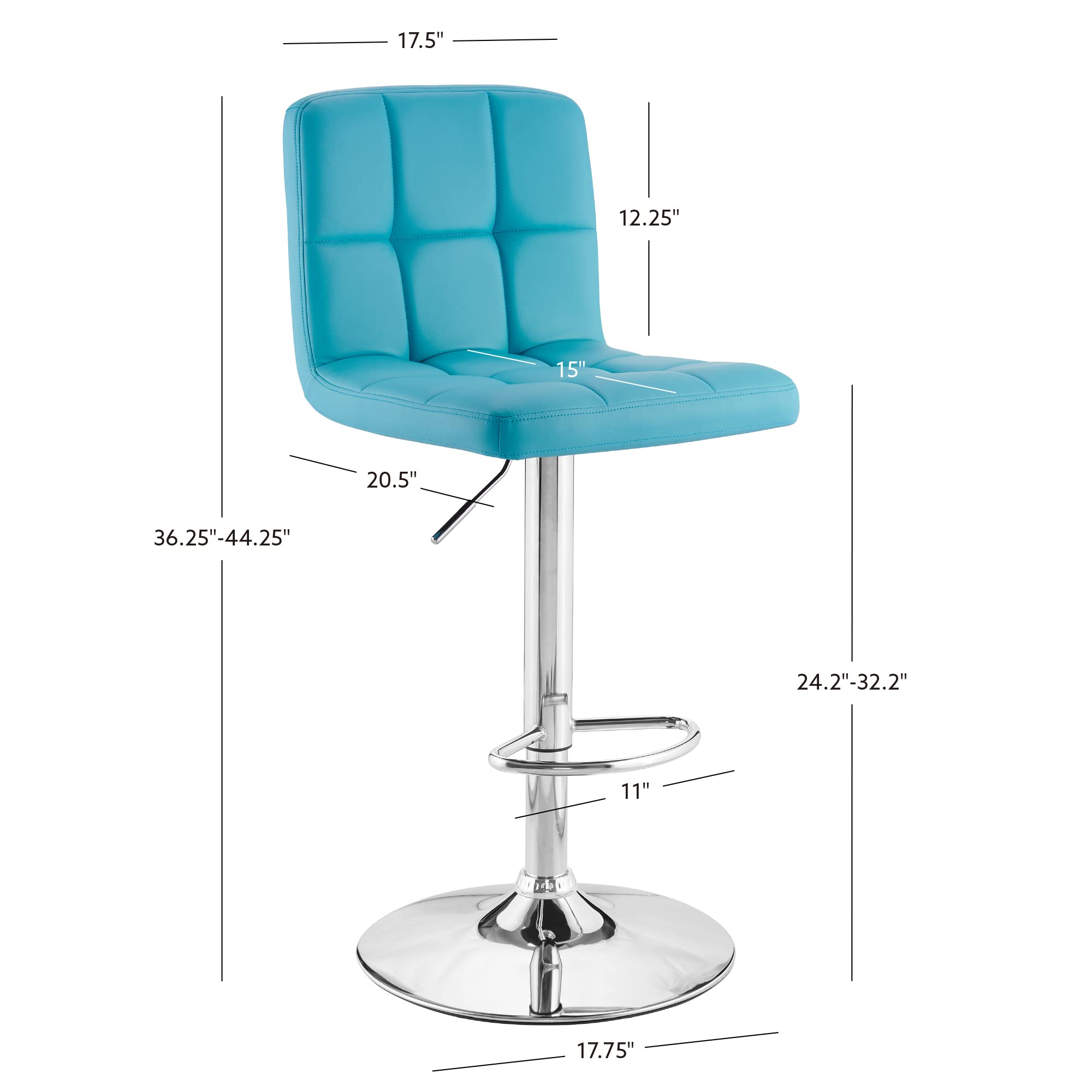 Powell Clayton Adjustable Bar Stool - Teal Faux Leather & Chrome Metal Finish - Modern Kitchen Island, Breakfast Nook & Home Bar Seating