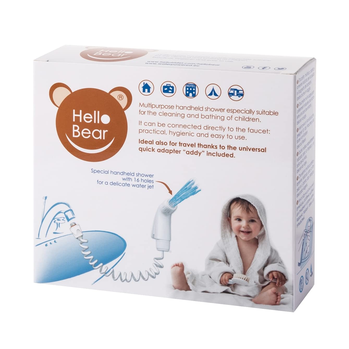多功能手持婴儿浴盆喷头 Hello Bear 直接连接水龙头 意大利制造 适合家庭浴室和儿童洗澡