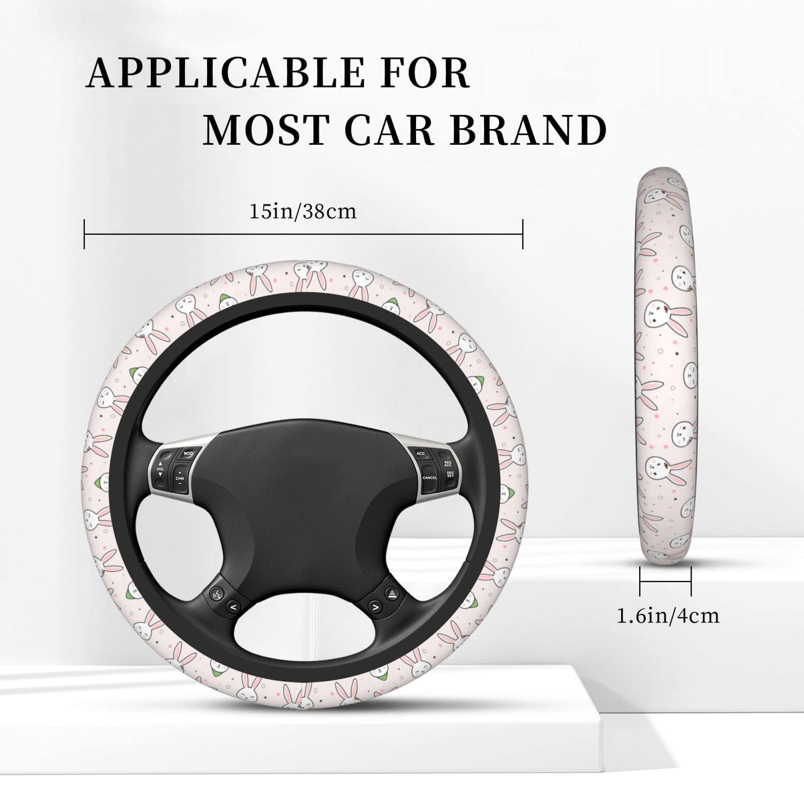 Cute Rabbit Steering Wheel Cover - Universal 15 Inch Car Wheel Protector for Women & Girls - Soft Plush Car Accessories - Perfect Gift for Drivers & Car Lovers - Ideal for Daily Commute, Road Trips & Winter Protection