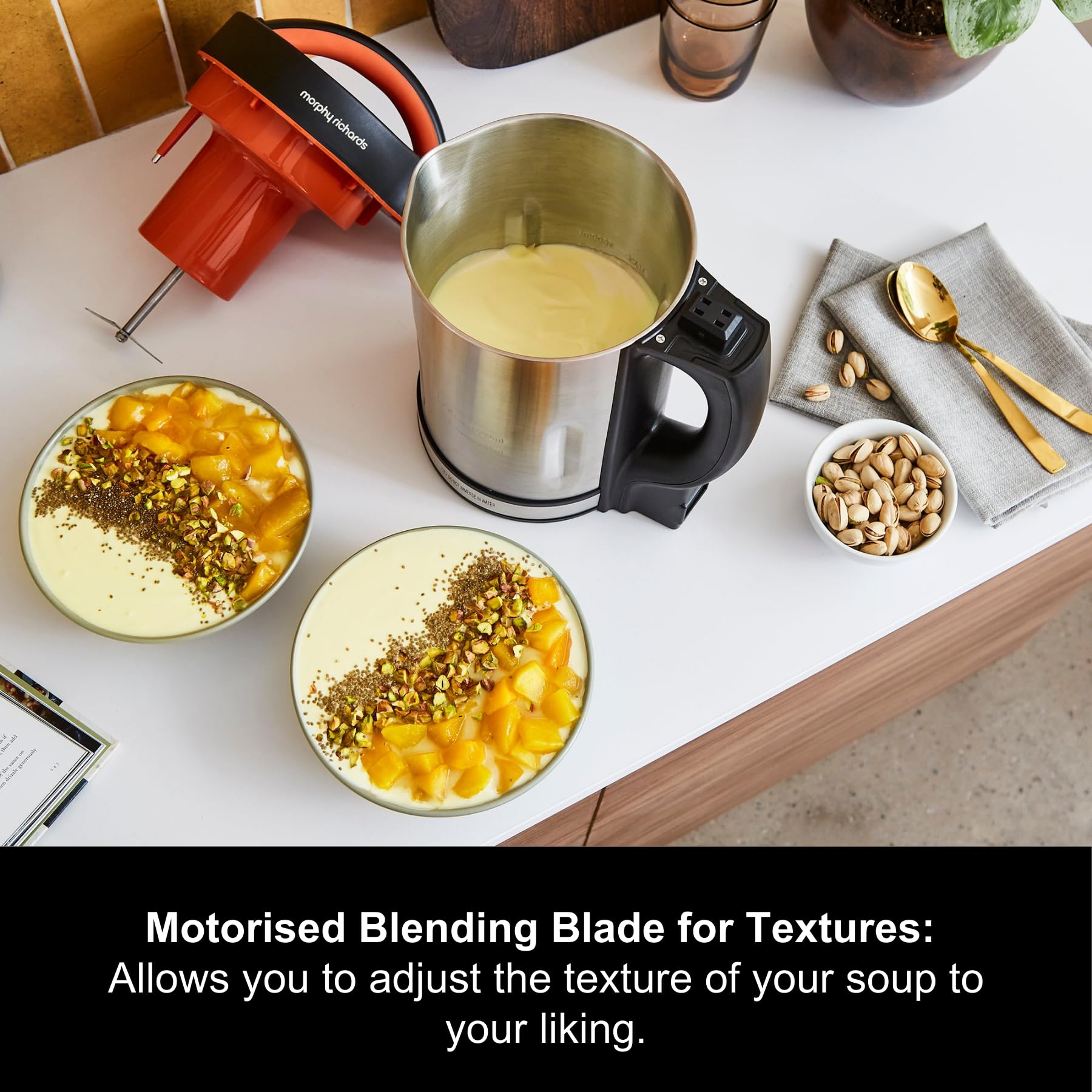 Morphy Richards 1.6L Stainless Steel Soup Maker with Multi-Settings, LED Display & 1000W Motorized Blade - Perfect for Homemade Soups, Smoothies and Baby Food (Model 48822)