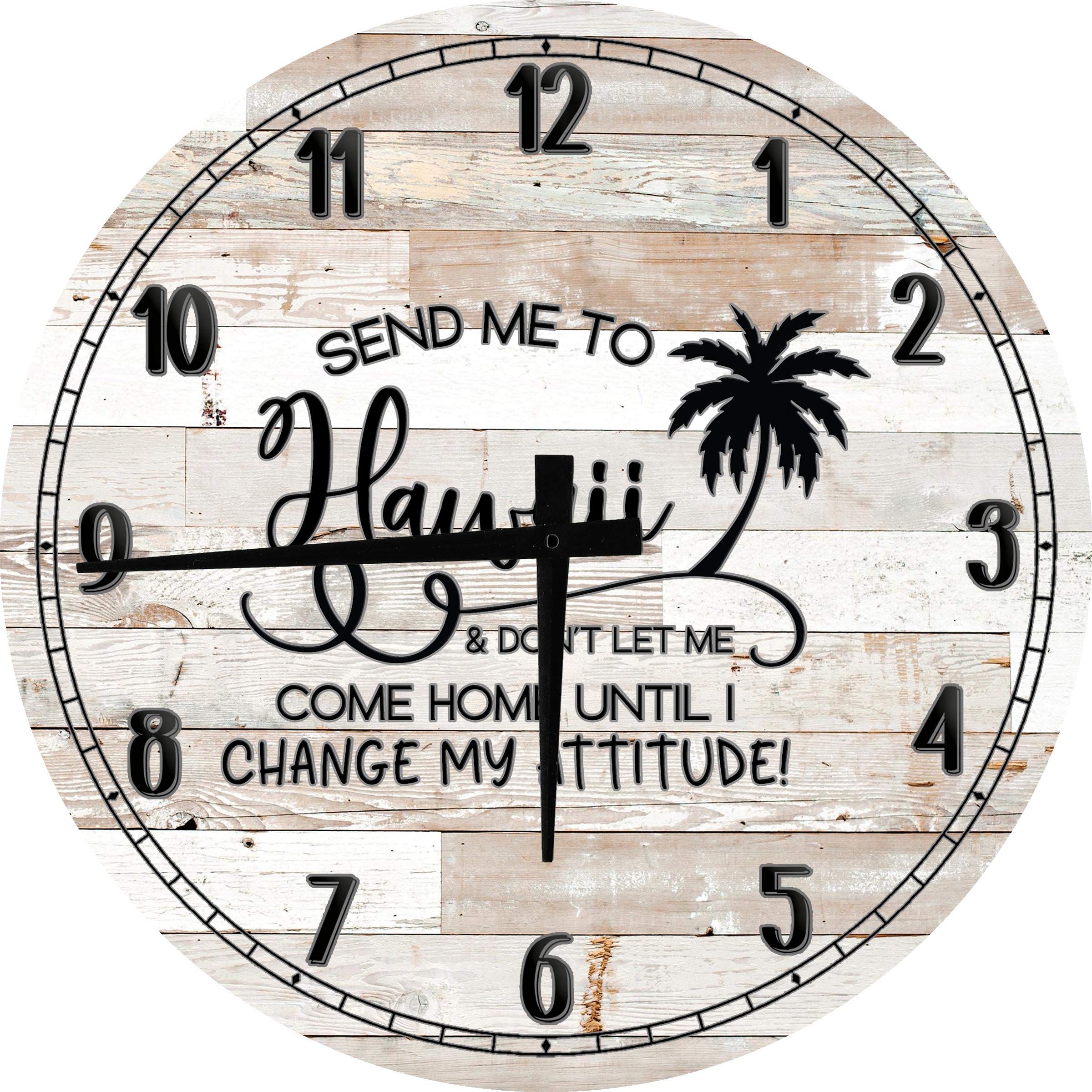 Hawaii Wall Art - Send Me to Hawaii Palm Tree Vacation Theme, Funny 24 Inch Large Round Wall Clock, Battery Operated White Decor for Living Room, Bedroom, or Office