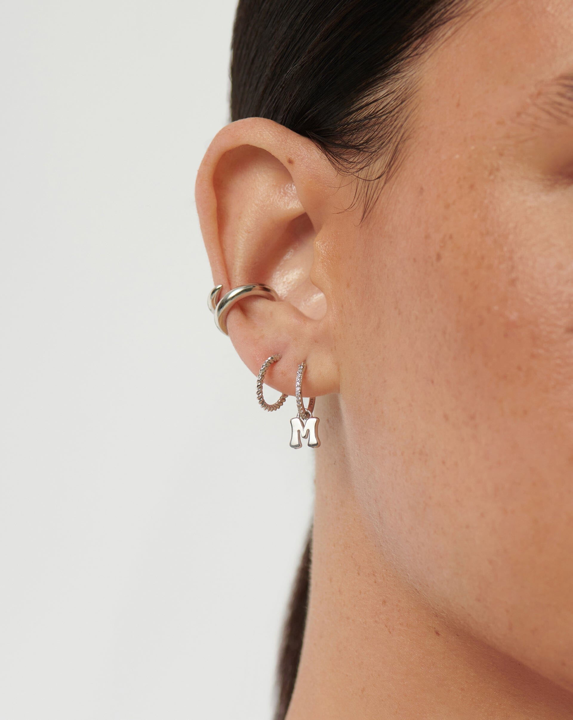 Personalized Initial M Sterling Silver Hoop Earrings - Dainty Letter Charm Jewelry for Women, Gift for Her, Everyday Wear & Special Occasions