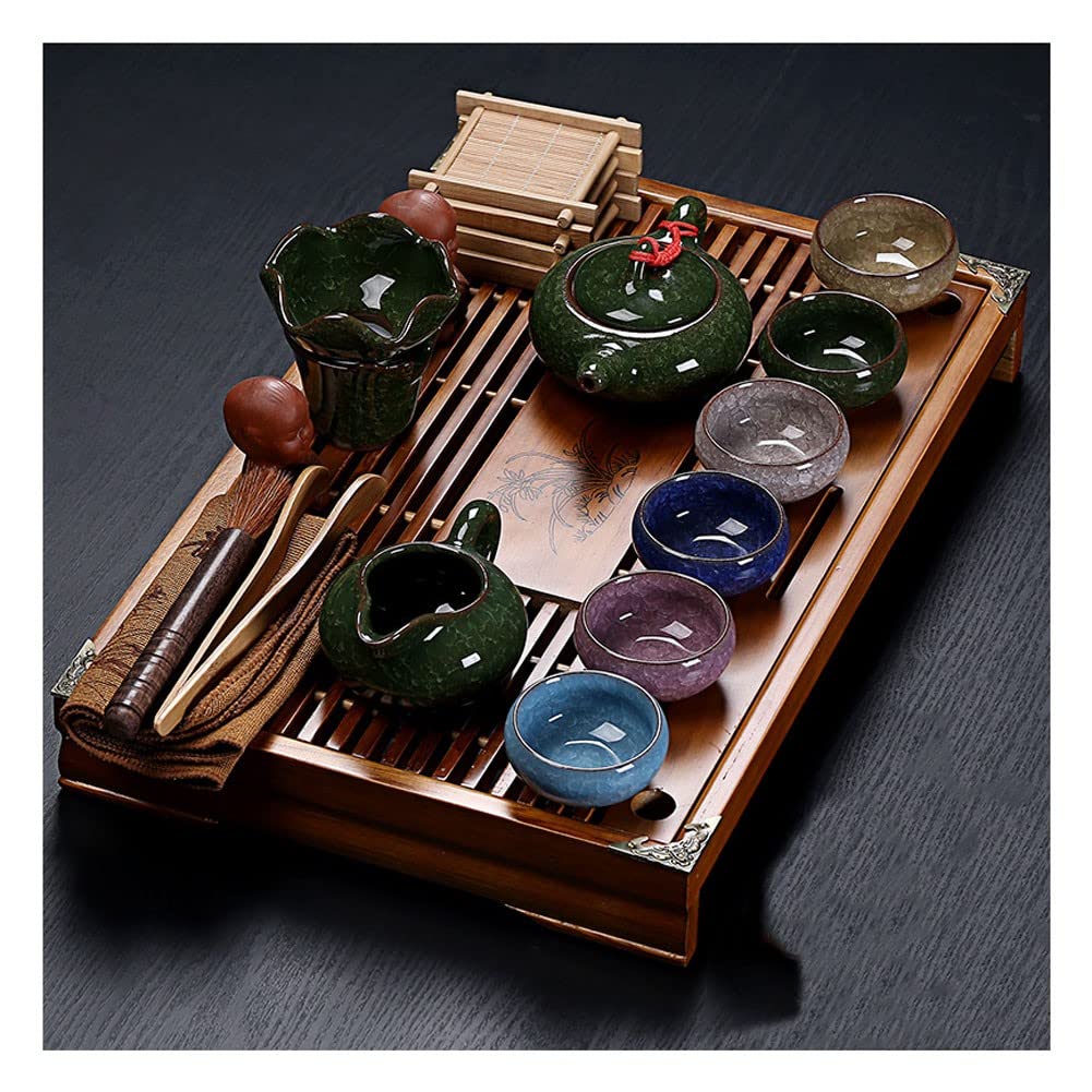 Premium Chinese Gongfu Tea Set - Ceramic Teapot with 6 Cups & Saucers, Tea Tray & Travel Case | Traditional Japanese Style Buddha Zen Tea Ceremony Set for Home, Office & Travel Use