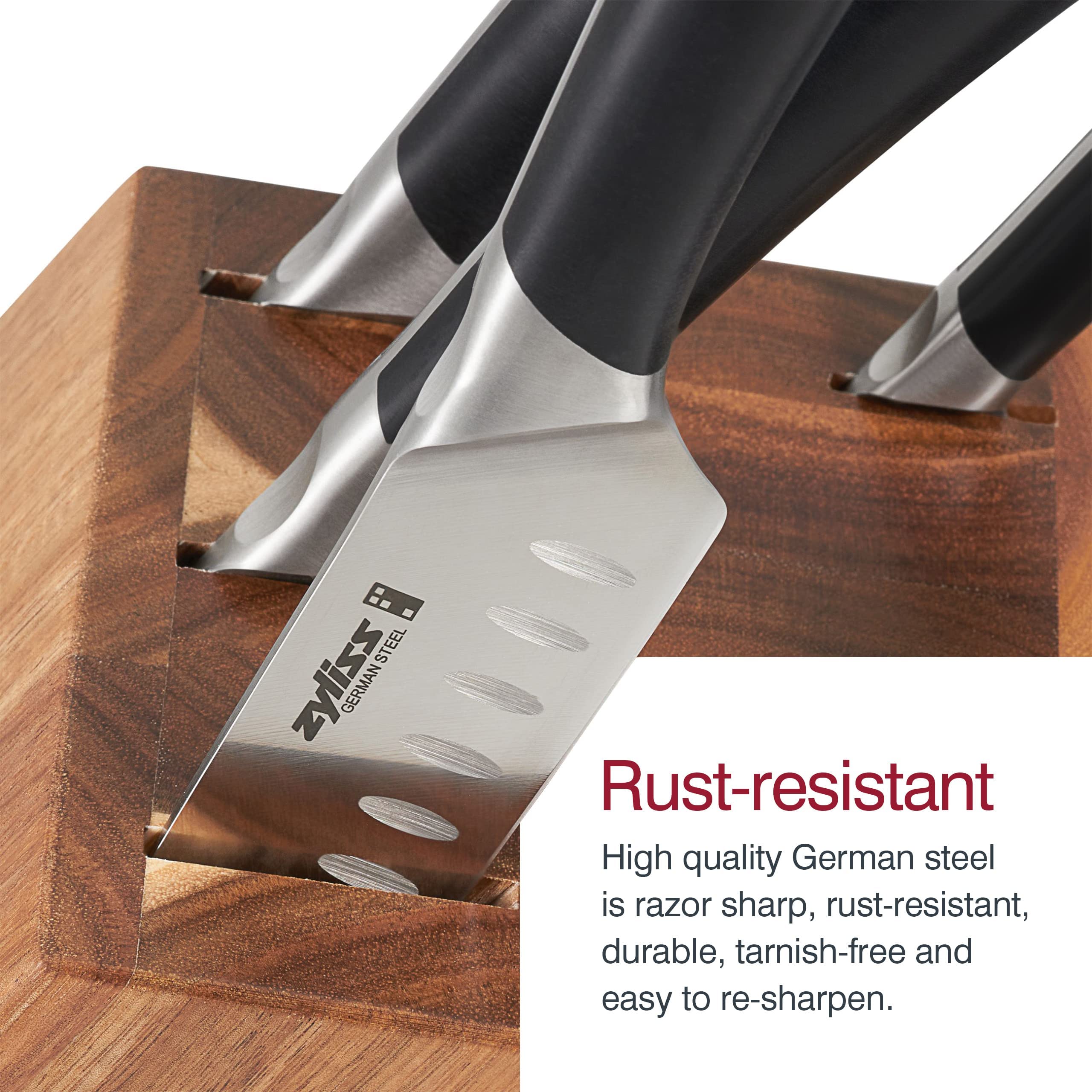 Zyliss Comfort Pro 12-Piece German Stainless Steel Knife Set with Acacia Wood Block - Ultra Sharp Kitchen Knives Dishwasher Safe - Perfect for Home Chefs, Cooking Enthusiasts & Gift Giving