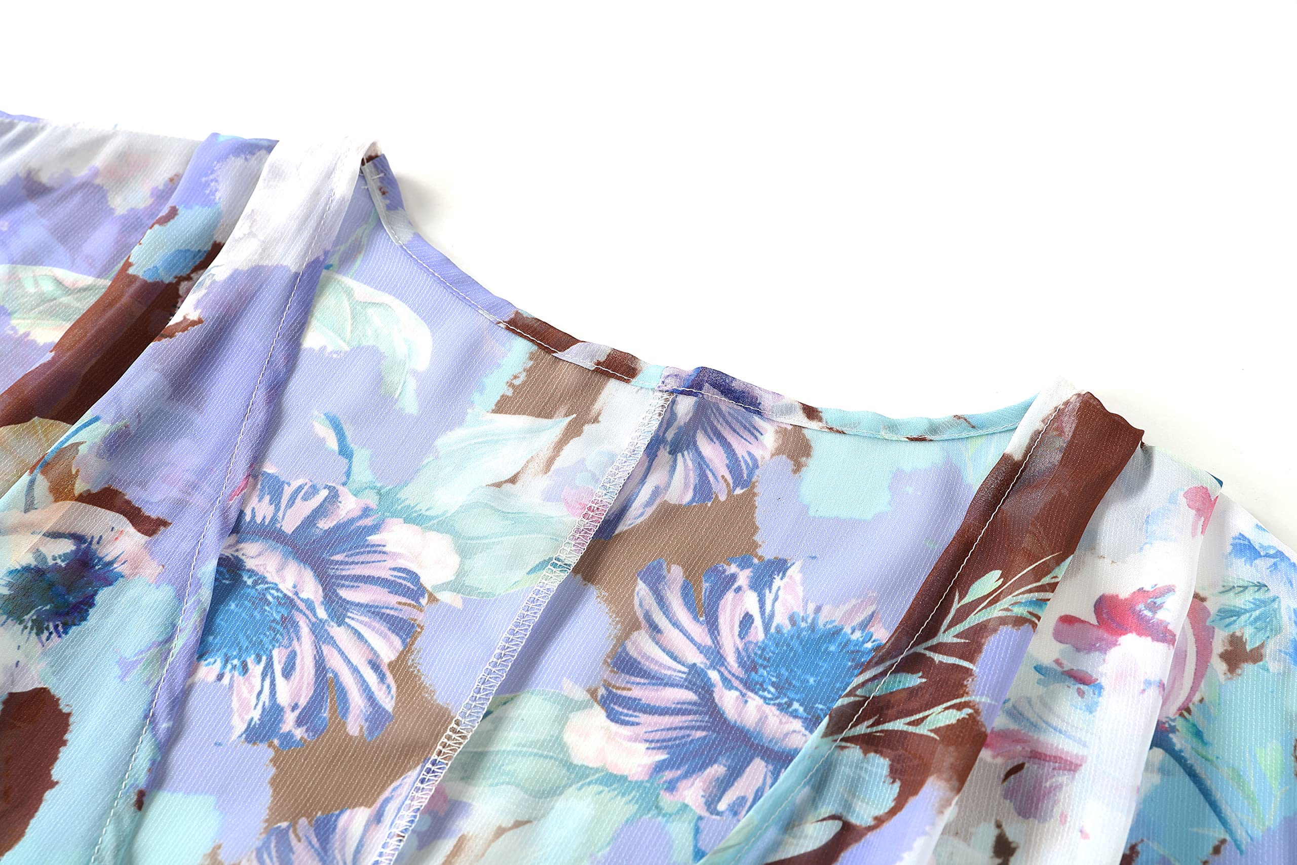 Tribear Women's Floral Printed Chiffon Kimono Cardigan - Lightweight Batwing Sleeve Cover Up for Beach, Pool, Summer Outfits & Casual Wear