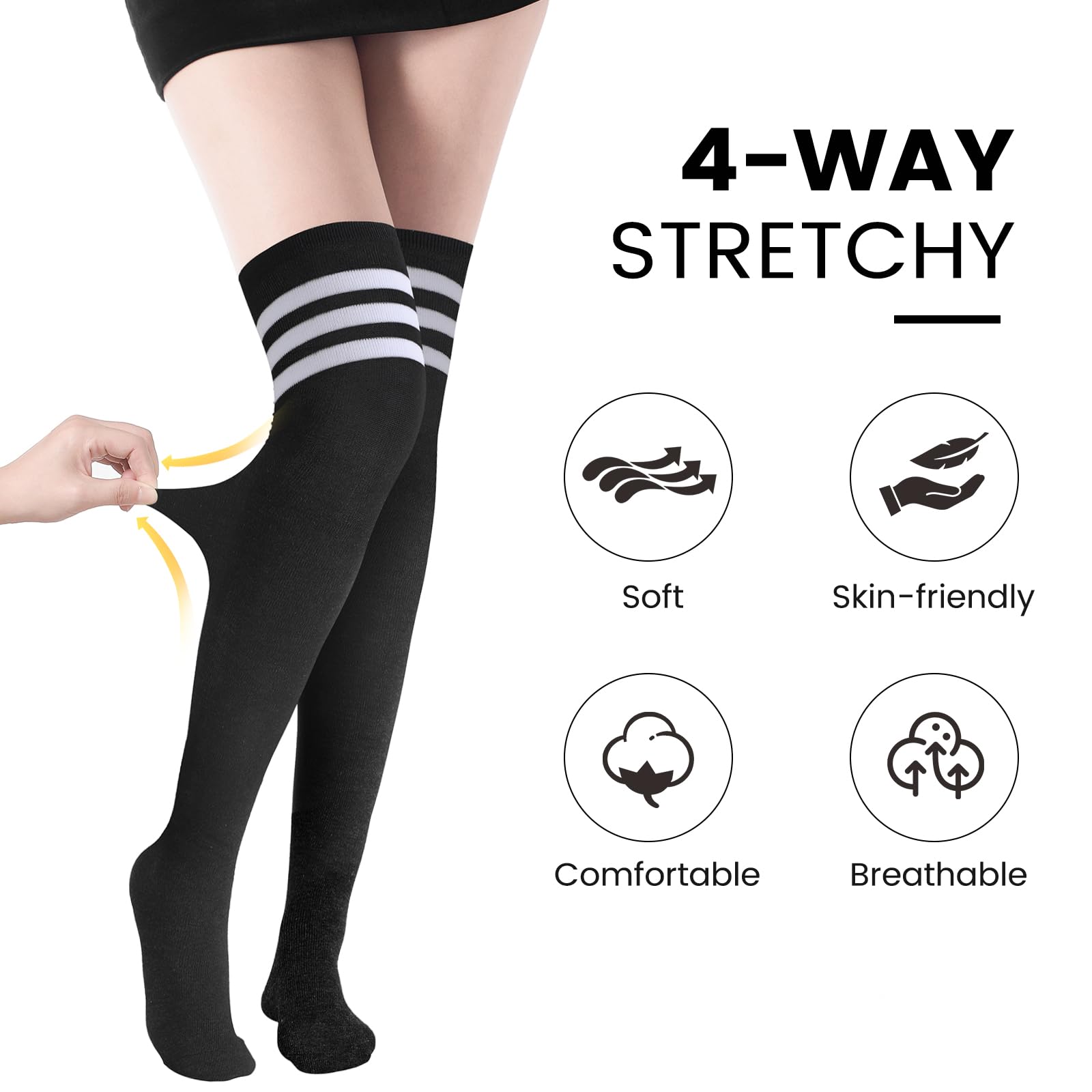 Women's Thigh High Socks - Warm Over Knee High Stockings with Striped Design | Extra Long Boot Socks for Daily Wear & Winter Outfits