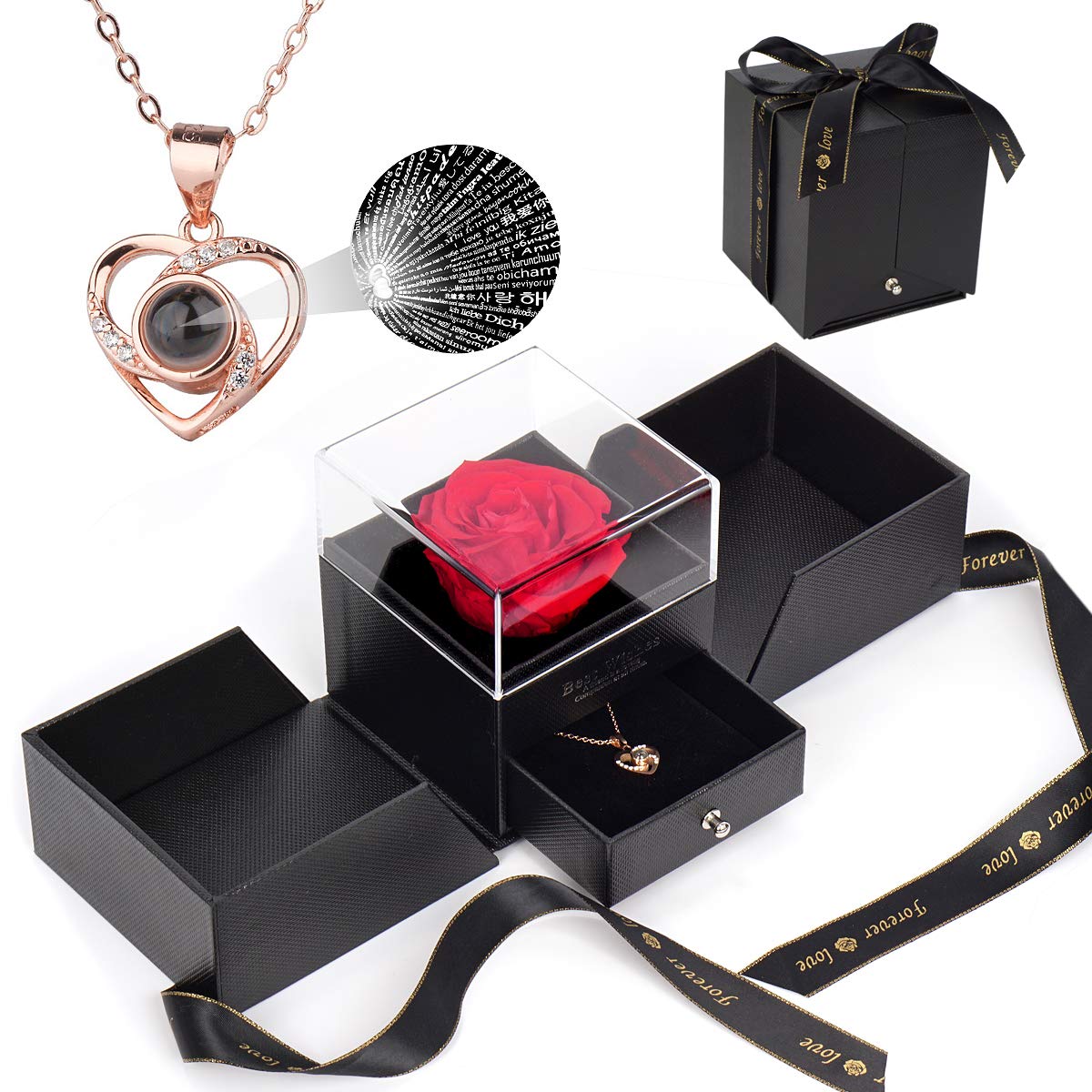 Enchanted Rose Necklace for Women - 'I Love You' in 100 Languages, Elegant Gift for Mom, Grandma, Wife on Mother's Day, Anniversary, Valentine's Day & Thanksgiving | Perfect Birthday & Holiday Jewelry Present from Daughter or Son | Romantic Keepsake for Special Occasions