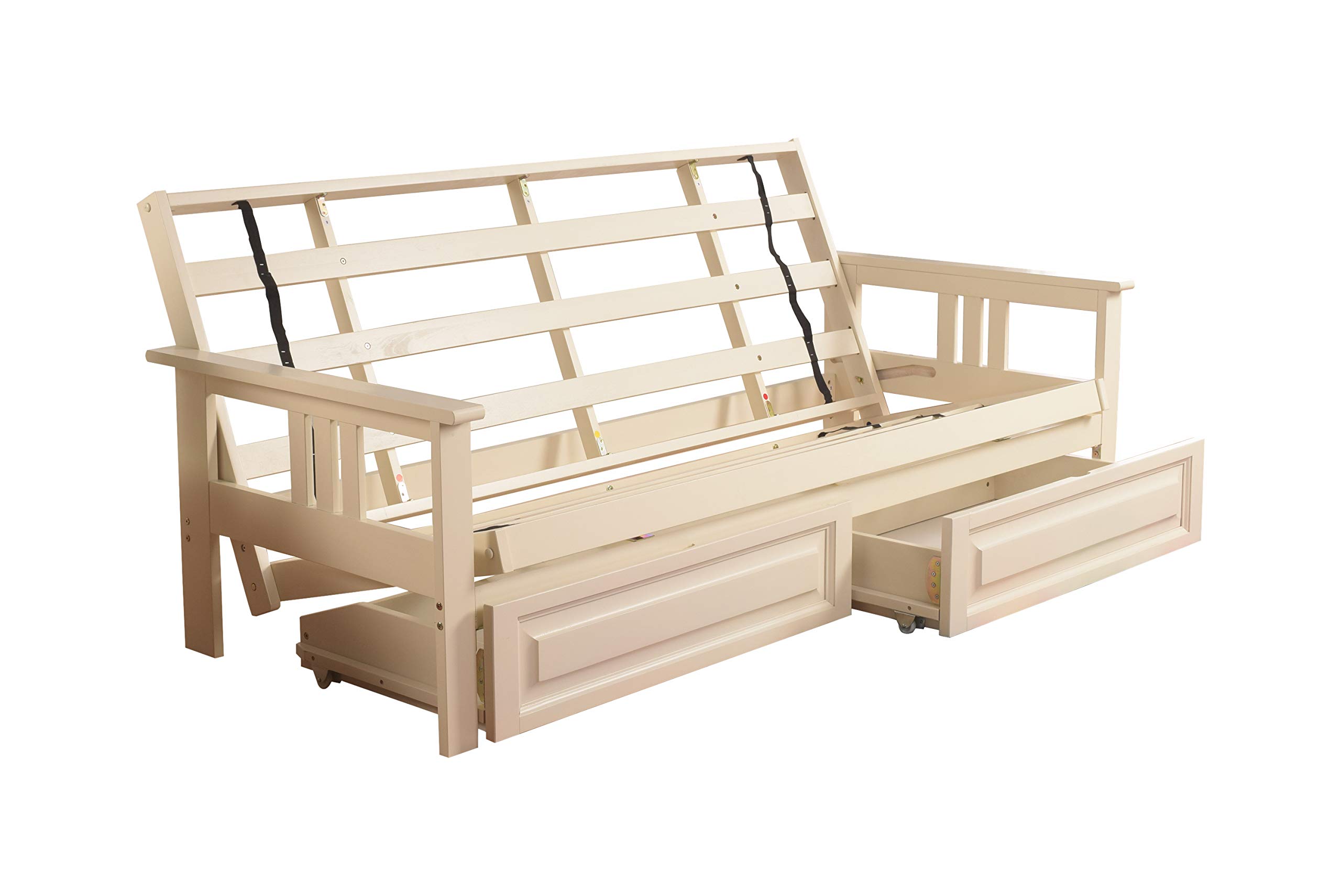 Kodiak Futons Monterey Convertible Sofa Bed Frame with Storage Drawers - Antique White - Space-Saving Furniture for Small Apartments, Guest Rooms & Dorm Rooms
