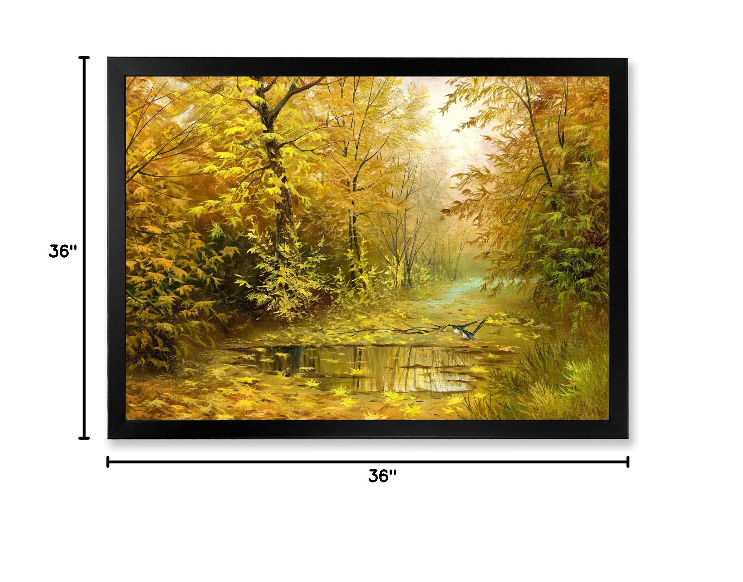 Yellow Woodlands Country Framed Wall Art - Rustic Nature Landscape Painting for Living Room, Bedroom & Office Decor