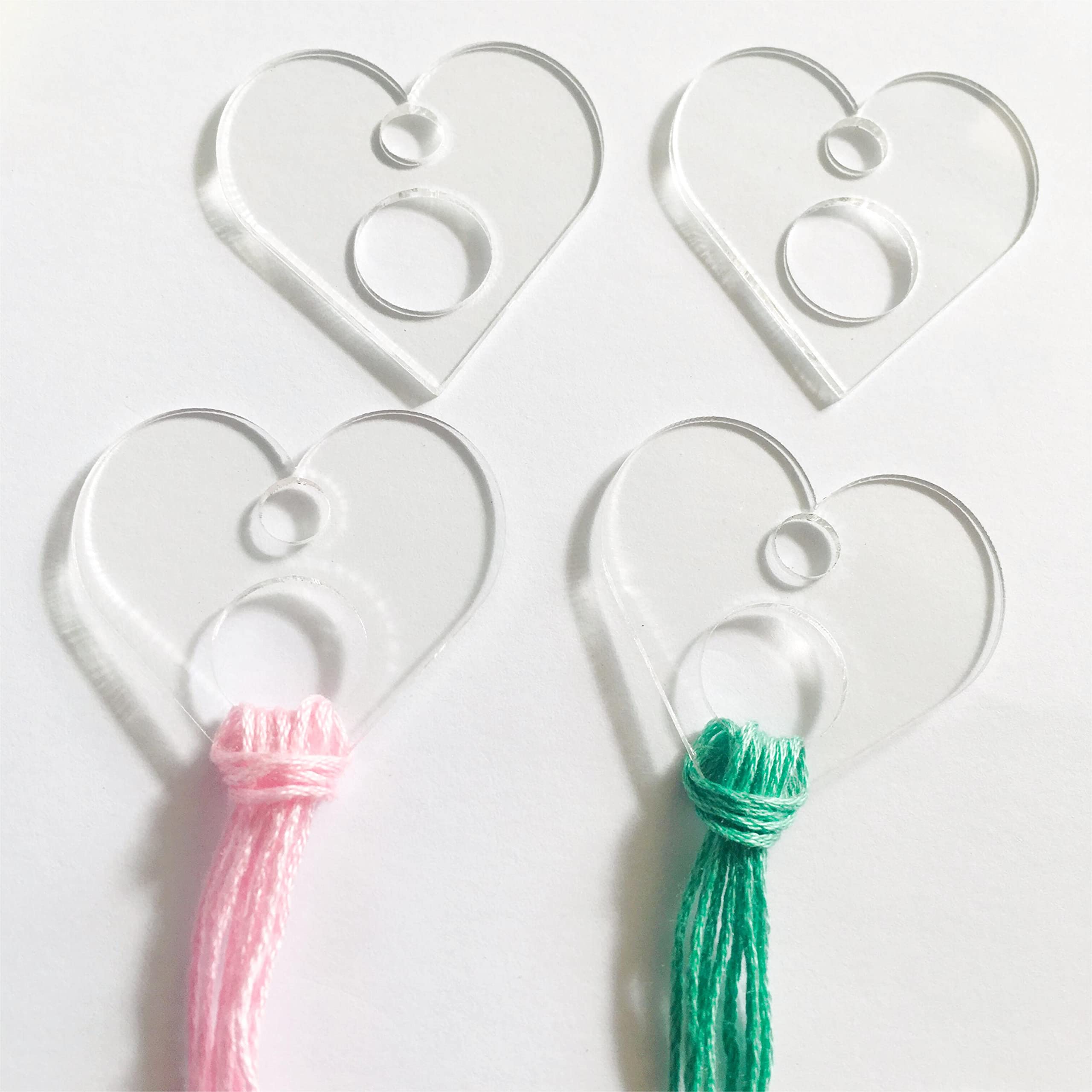 20PCS Clear Heart Acrylic Thread Drops - Cross Stitch Floss Bobbins Organizers for Embroidery Needlework | Perfect for Craft Storage, Sewing Projects & DIY Scrapbooking