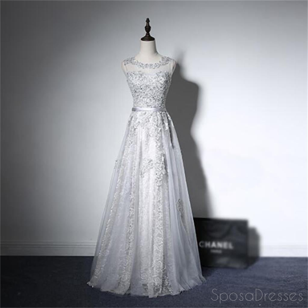 Elegant Gray Lace Beaded Open Back Prom Dress for Evening Party | Long Formal Gown for Prom Night | Custom Fit & Affordable | Perfect for Homecoming, Dances & Special Occasions