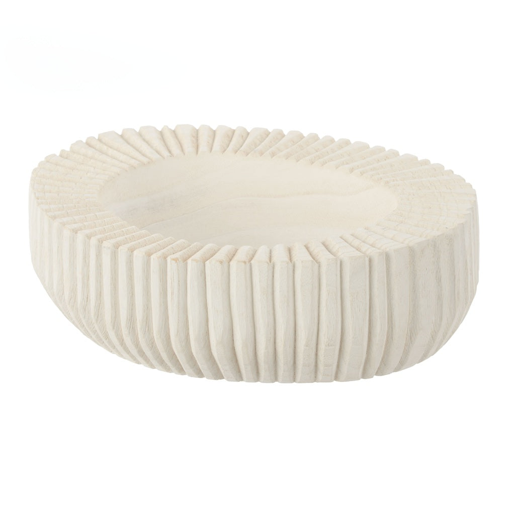 Amalfi Picton Ribbed Timber Bowl - 32x26x9cm White - Perfect for Home Decor, Kitchen Storage & Dining Table Centerpiece