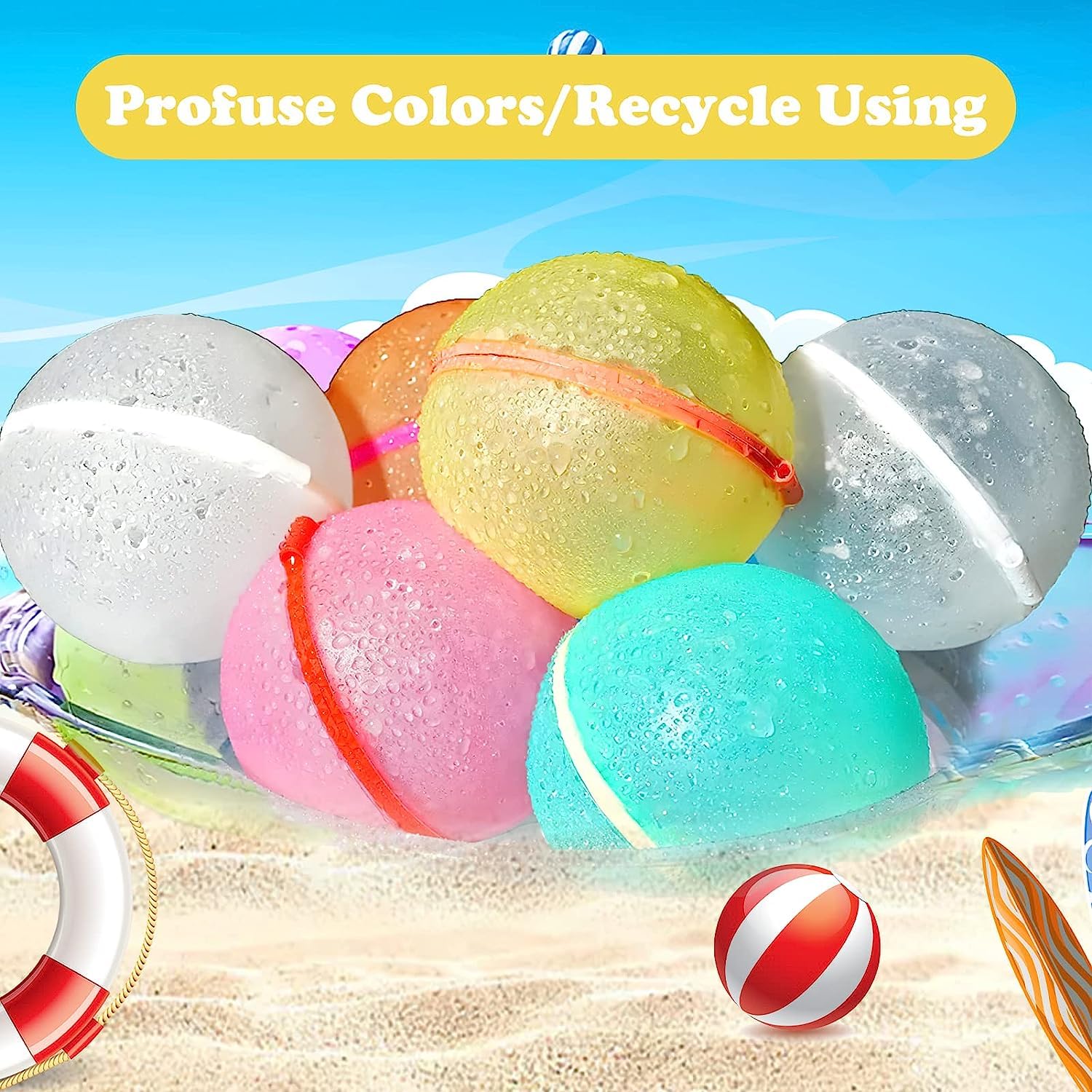 Chimoo 6 Pack Reusable Silicone Water Balloons with Self-Sealing Valve & Ball - No Tie, Colorful Splash Bombs for Kids Outdoor Water Games, Pool, Beach, Summer Fun