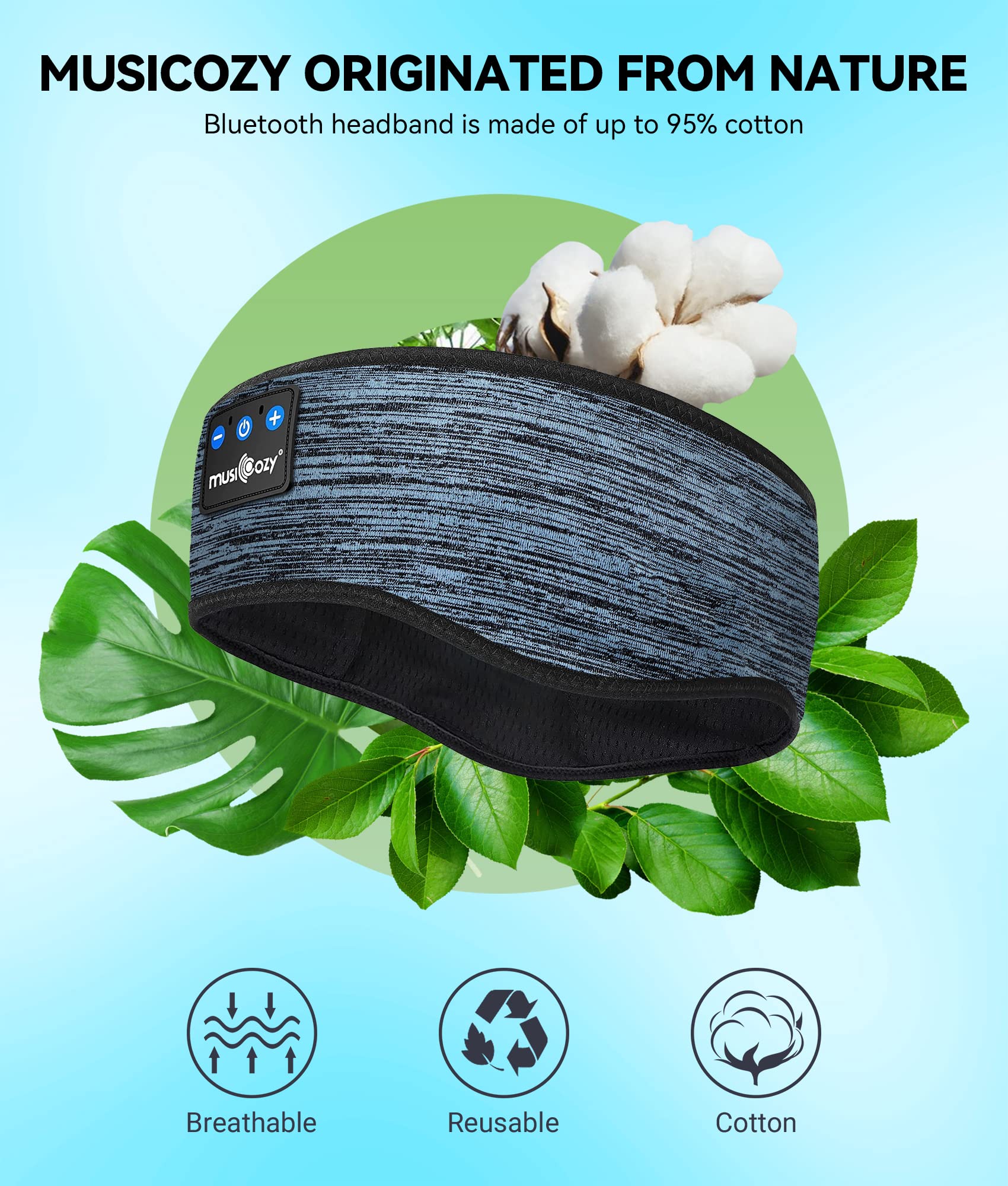 Wireless Bluetooth 5.4 Sleep Headphones & Eye Mask - MUSICOZY Adjustable Headband for Sleeping, Meditation & Travel | Comfortable Noise Canceling Sleep Aid