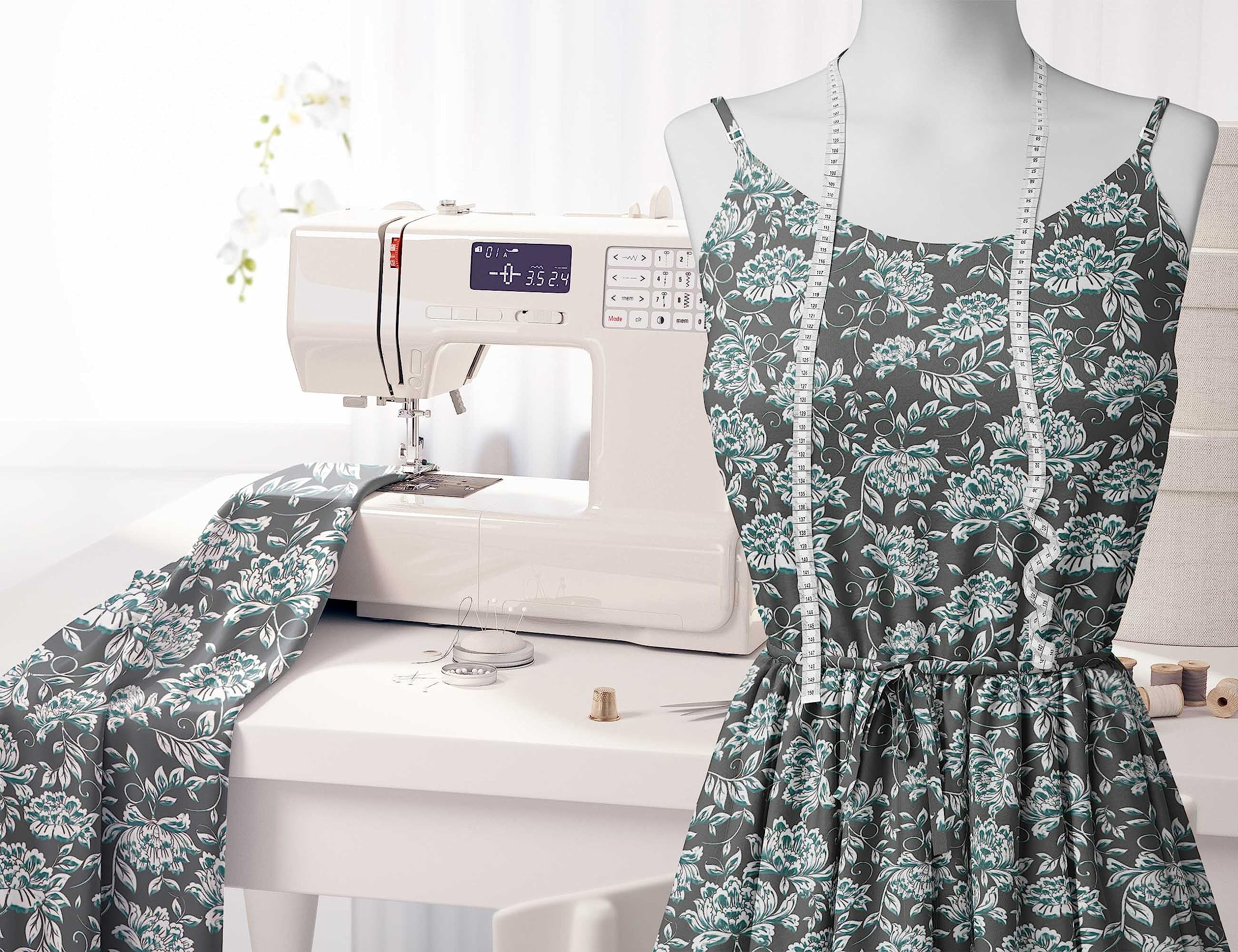 Soimoi Moss Georgette Gray Fabric by The Yard - 42 Inch Wide Printed Fabric with Artistic Leaf & Floral Design for Dresses, Curtains, DIY Crafts & Home Decor Projects