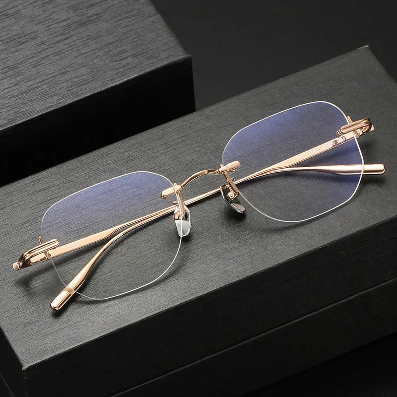 Aror Unisex Rimless Irregular Square Titanium Eyeglasses 10132 - Lightweight & Durable Frame for Reading, Work & Fashion | Trendy Square Glasses for Men & Women