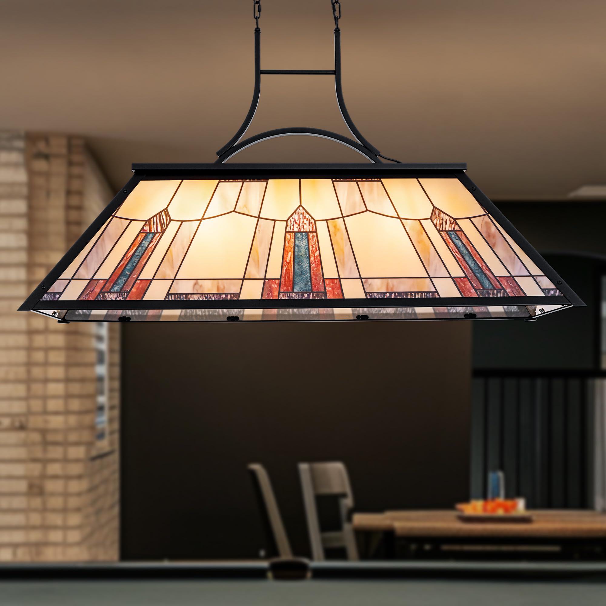 Vintage Tiffany Style Pool Table Light - 3-Light Billiards Chandelier for 7', 8', 9' Game Tables | Perfect for Man Cave, Snooker Room, Club, Bar & Kitchen Island Lighting | Durable Hanging Fixture with Classic Stained Glass Design