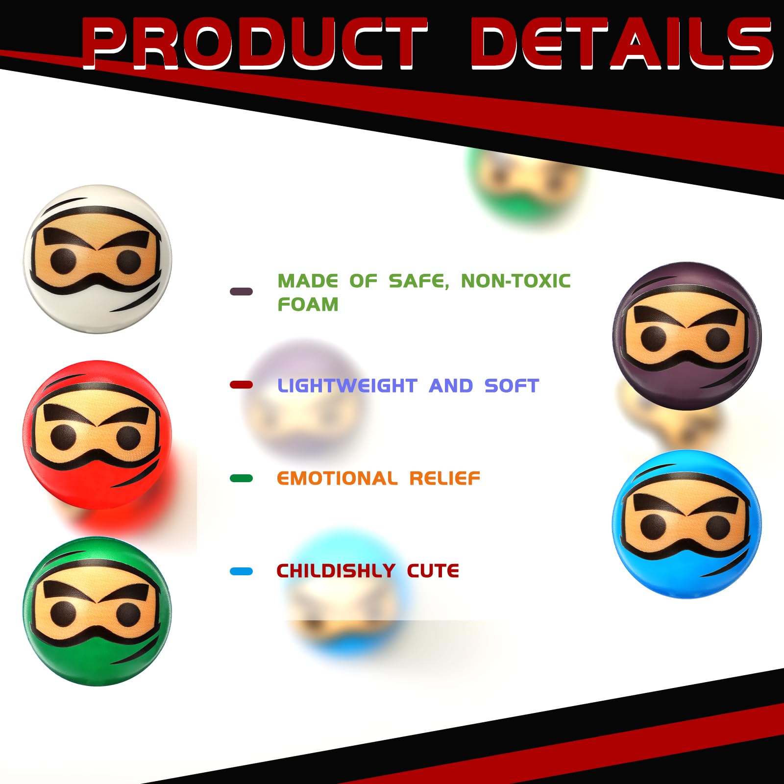 Liliful 20 Pcs Ninja Stress Balls - Slow Rising Foam Finger Toys for Stress Relief, Party Favors, Birthday Gifts - Perfect for Ninja Themed Parties, Office Desk Toys, and Kids' Sensory Play