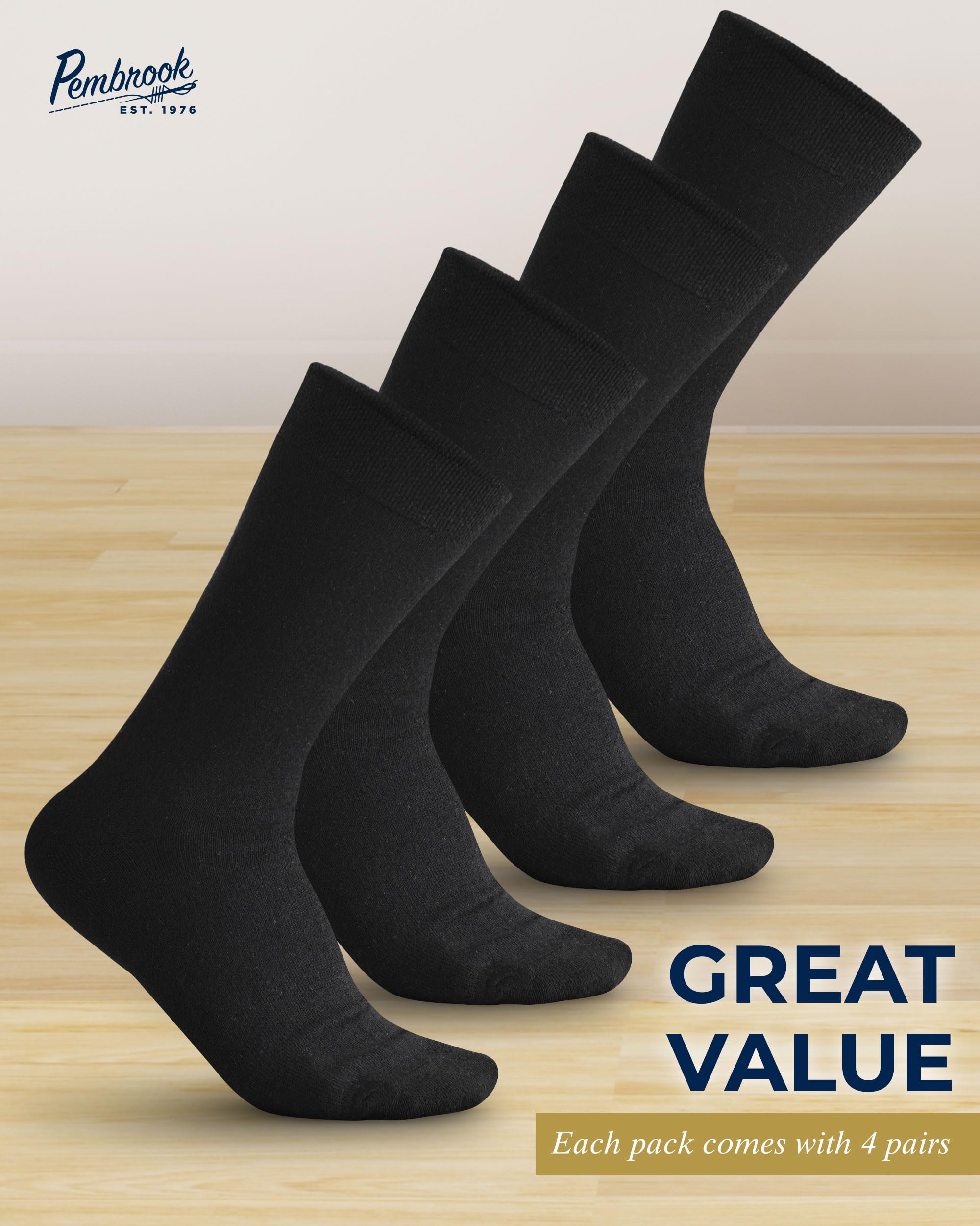 Pembrook Women's Bamboo Viscose Dress Socks - 4 Pairs Moisture Wicking Thin Crew Socks for Work, Office & Formal Wear | Soft Breathable Trouser Socks for Women