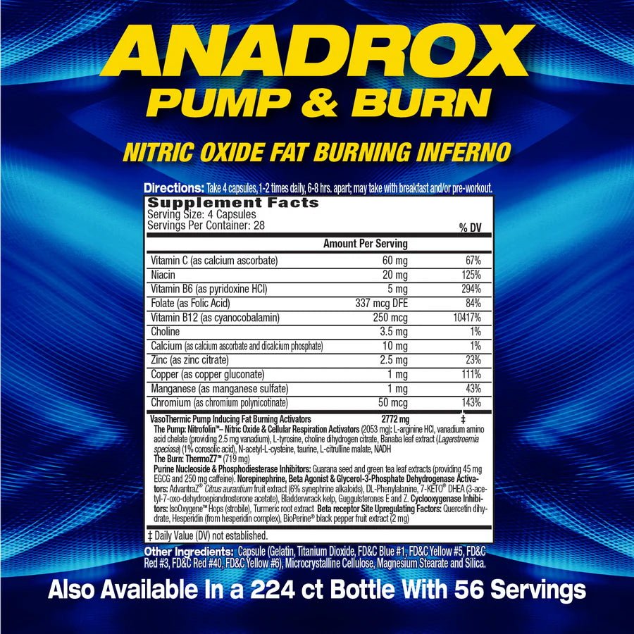 MHP Anadrox Pump & Burn - Premium Pre-Workout Supplement for Muscle Growth & Fat Loss - Ideal for Gym, Bodybuilding & Fitness Training