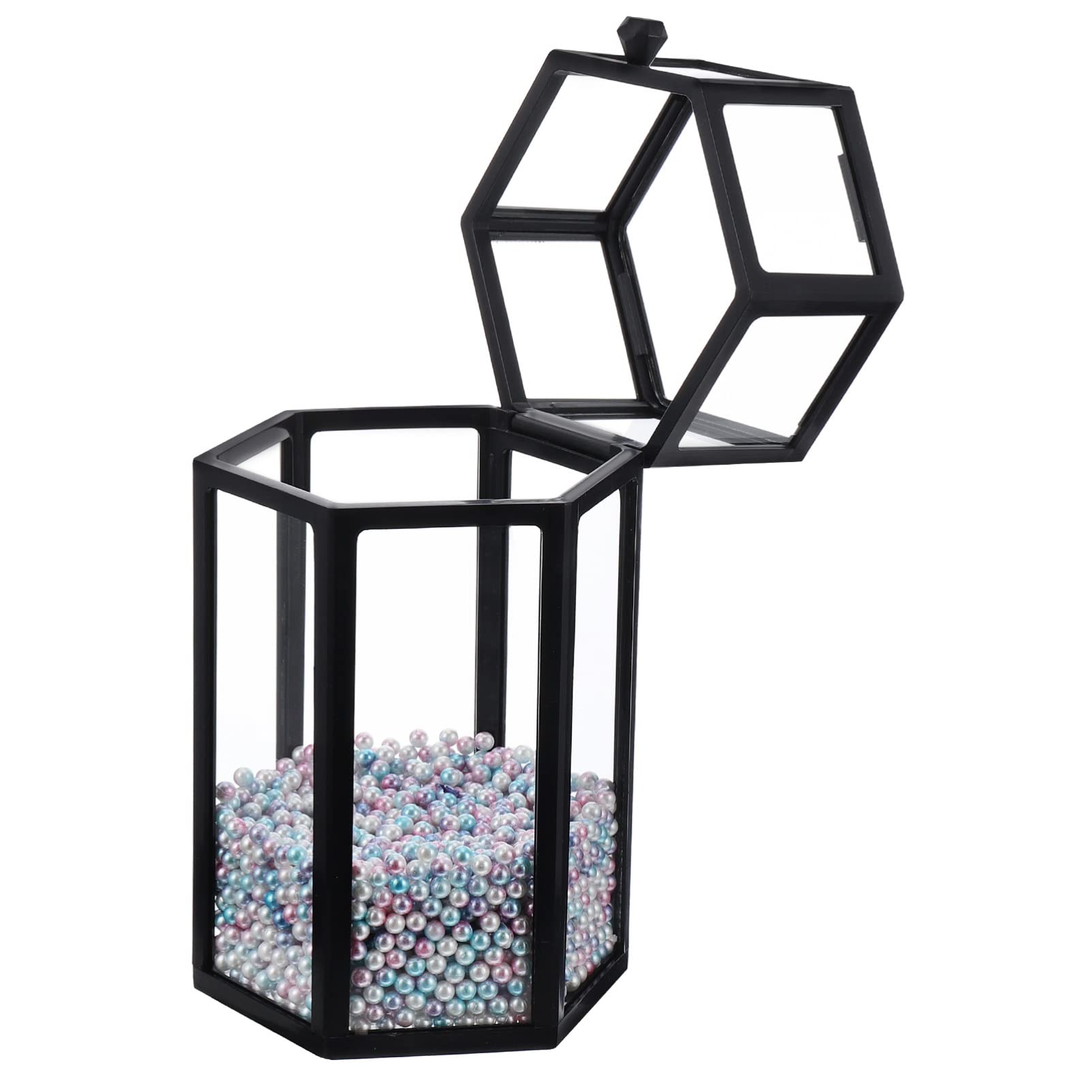 FRCOLOR Hexagon Clear Makeup Brush Holder with Lid & Beads - Travel Cosmetic Organizer for Brushes, Pens & Pencils - Perfect for Home Vanity, Salon & On-the-Go Makeup Storage
