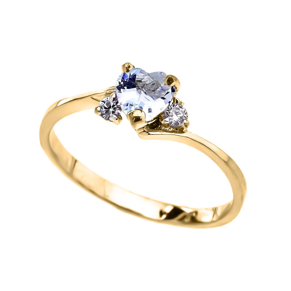 14K Yellow Gold March Birthstone Heart Ring with Cubic Zirconia - Dainty Promise Ring for Women, Elegant Proposal & Anniversary Gift, Perfect for Valentine's Day & Special Occasions