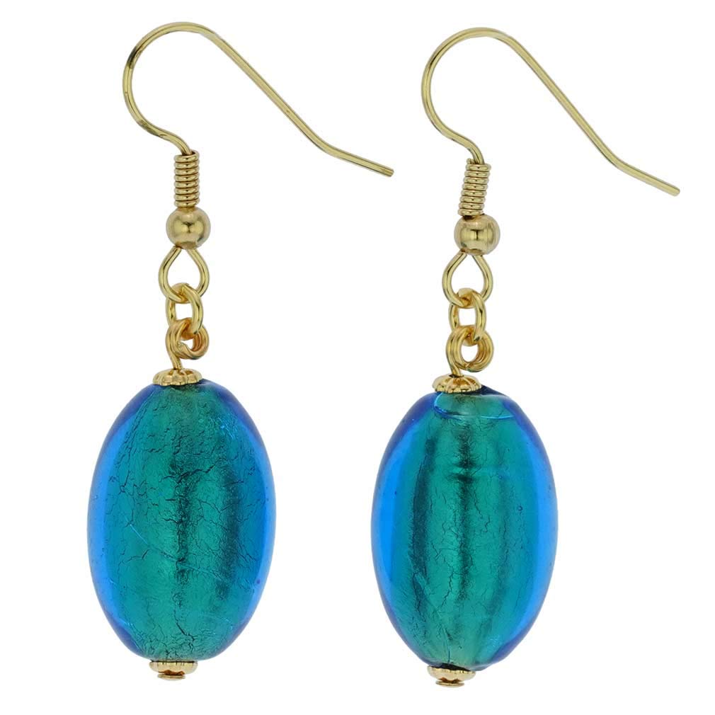Murano Glass Olive Earrings in Aqua - Handmade Venetian Glass Jewelry for Women, Perfect for Weddings, Parties & Special Occasions