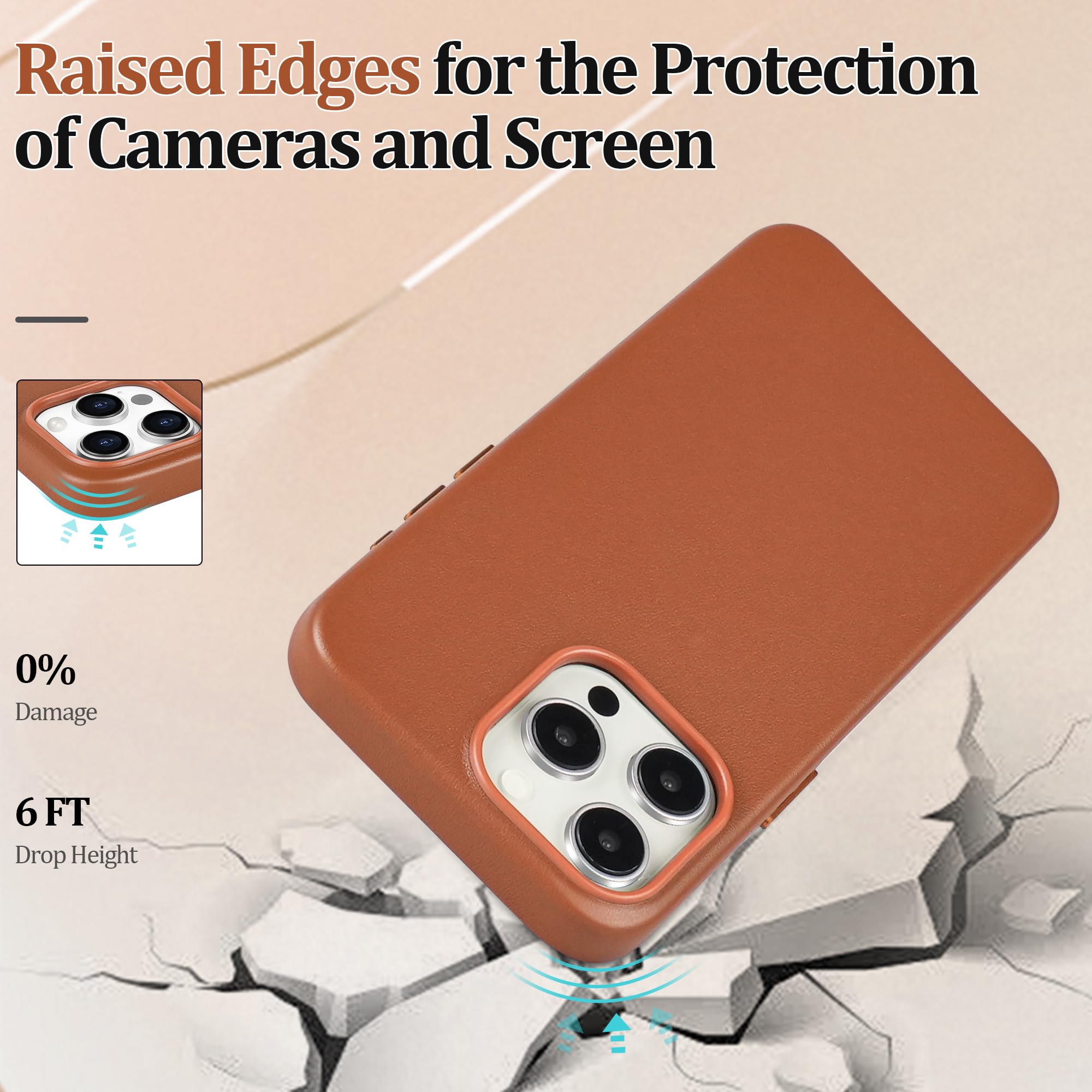 Premium Genuine Leather Case for Apple iPhone 15 Pro Max - Magnetic Charging, Shockproof Slim Design, Built-in Strong Magnets, Scratch-Resistant Microfiber Lining (Brown) - Perfect for Work, Travel & Everyday Protection
