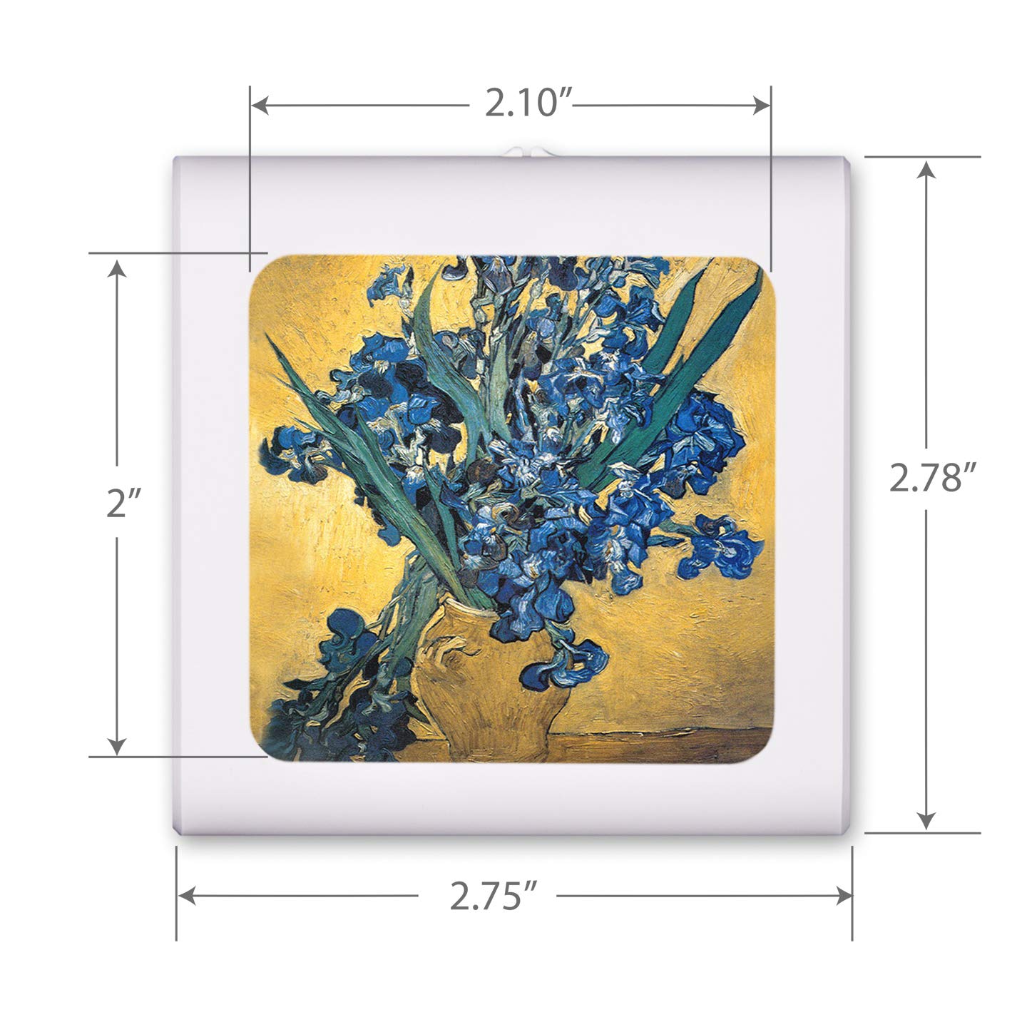 Dimmable LED Night Light with Auto On/Off Sensor, Adjustable Brightness & Warm White Light - Van Gogh Irises Design for Bathroom, Hallway, Nursery & Bedroom - Perfect for Nighttime Safety & Comfort