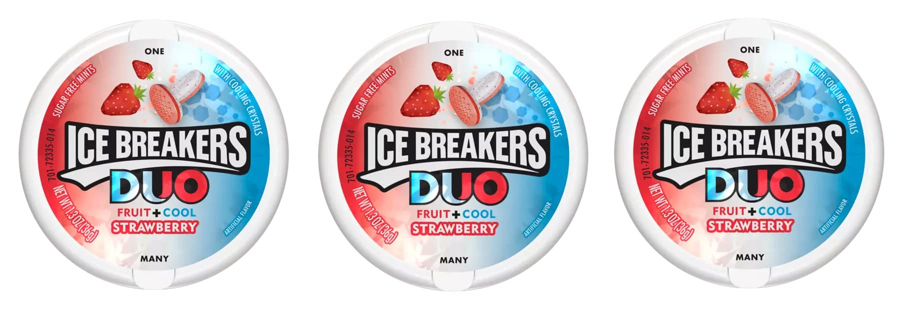Sugar Free Ice Breakers Breath Mints - Strawberry Duo Fruit Cool Flavor - 1.3oz (3 Pack) | Fresh Breath Solution for Work, Dates & Social Events