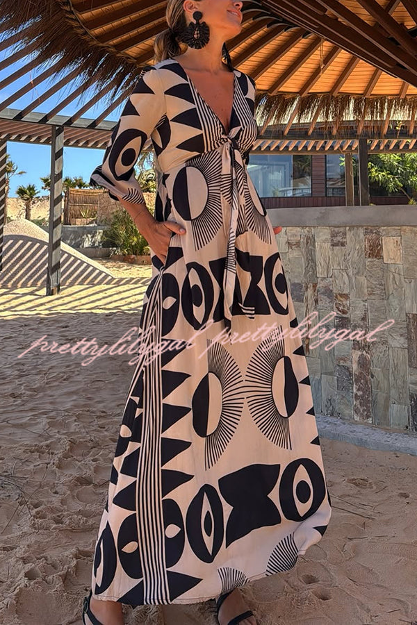 Stylish V-Neck Floral Print Maxi Dress with Loose Pockets - Women's Casual Summer Beach Dress for Vacation, Date Night & Outdoor Parties